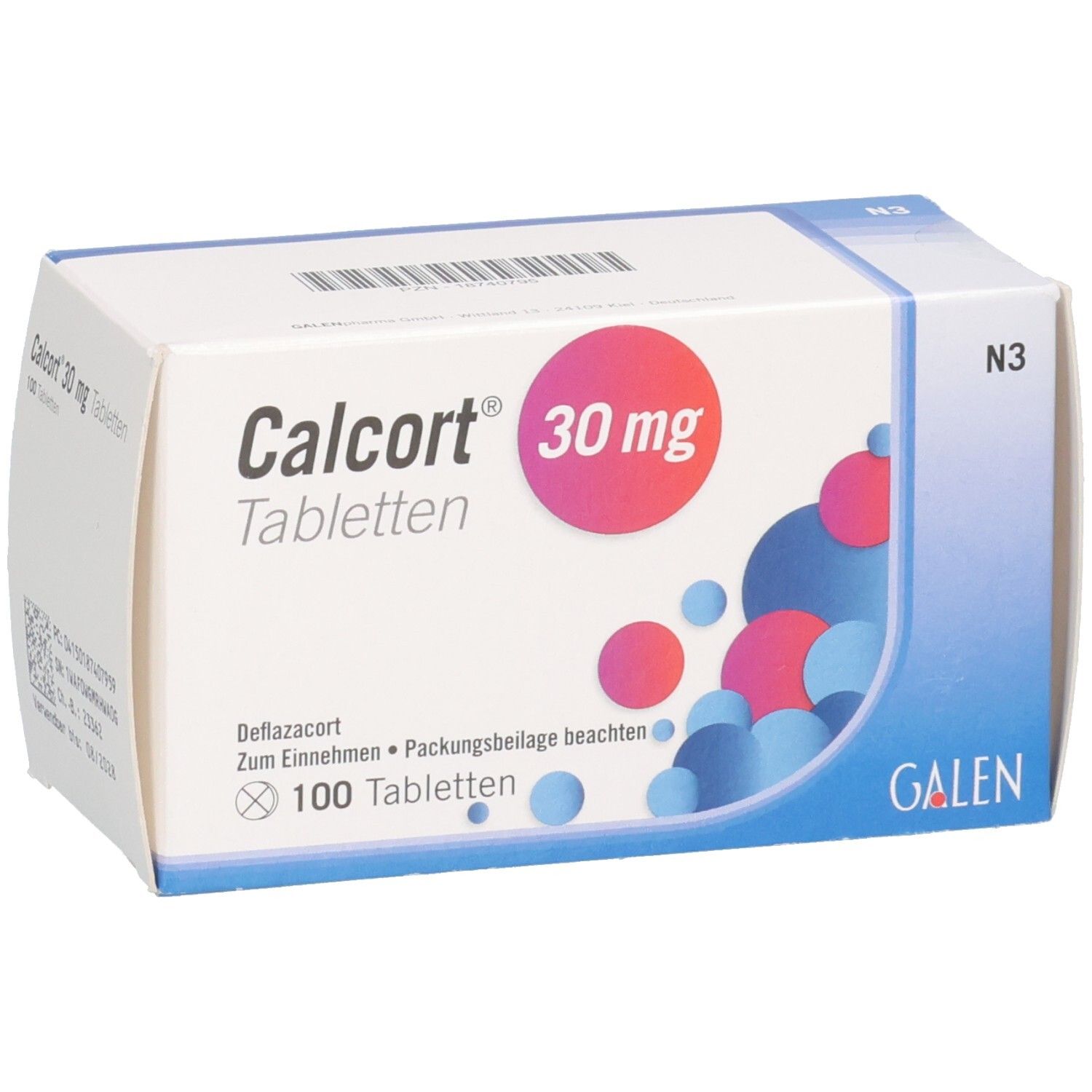 Calcort 30 mg Tabletten Schachtel, 100 Tabletten.