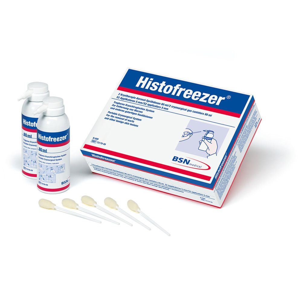 Histofreezer® Kartonverpackung mit zwei Sprühdosen und vier Applikatoren.
