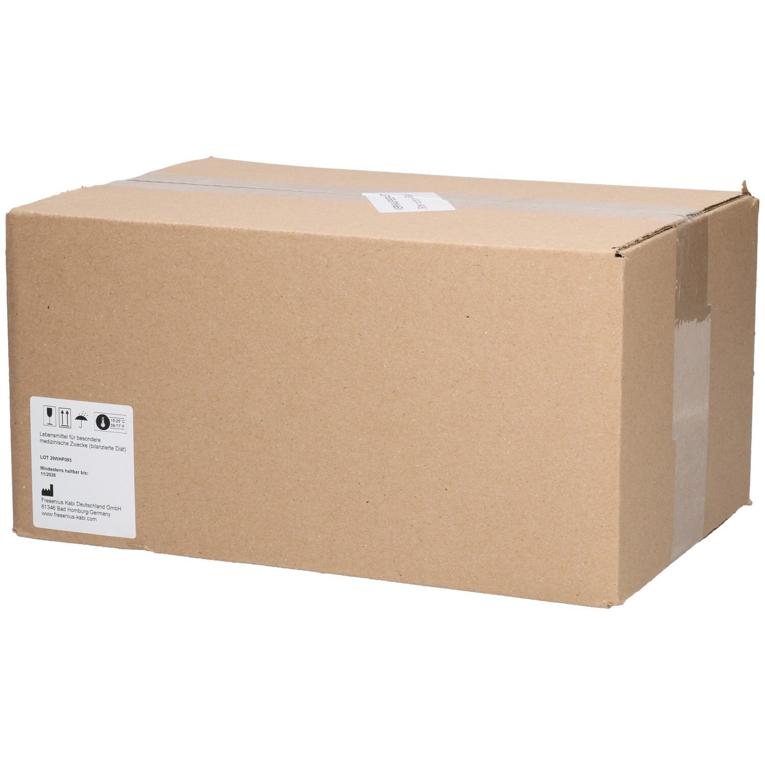 Karton mit Fresubin 2 kcal Drink Vanille Trinkflasche 24x200ml Etikett und Symbolen.