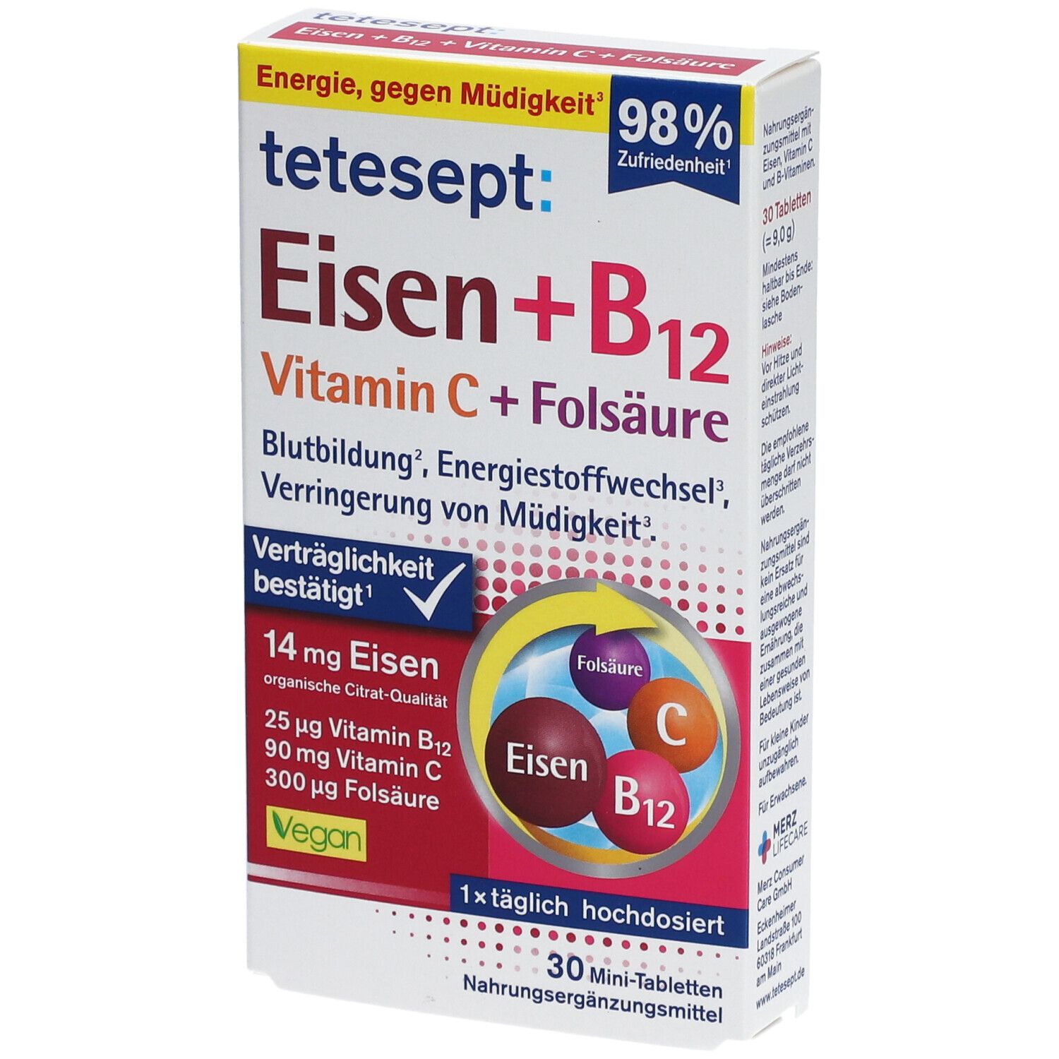 Tetesept Eisen+B12 Vitamin C+Folsäure Filmtabl. 30 St Filmtabletten