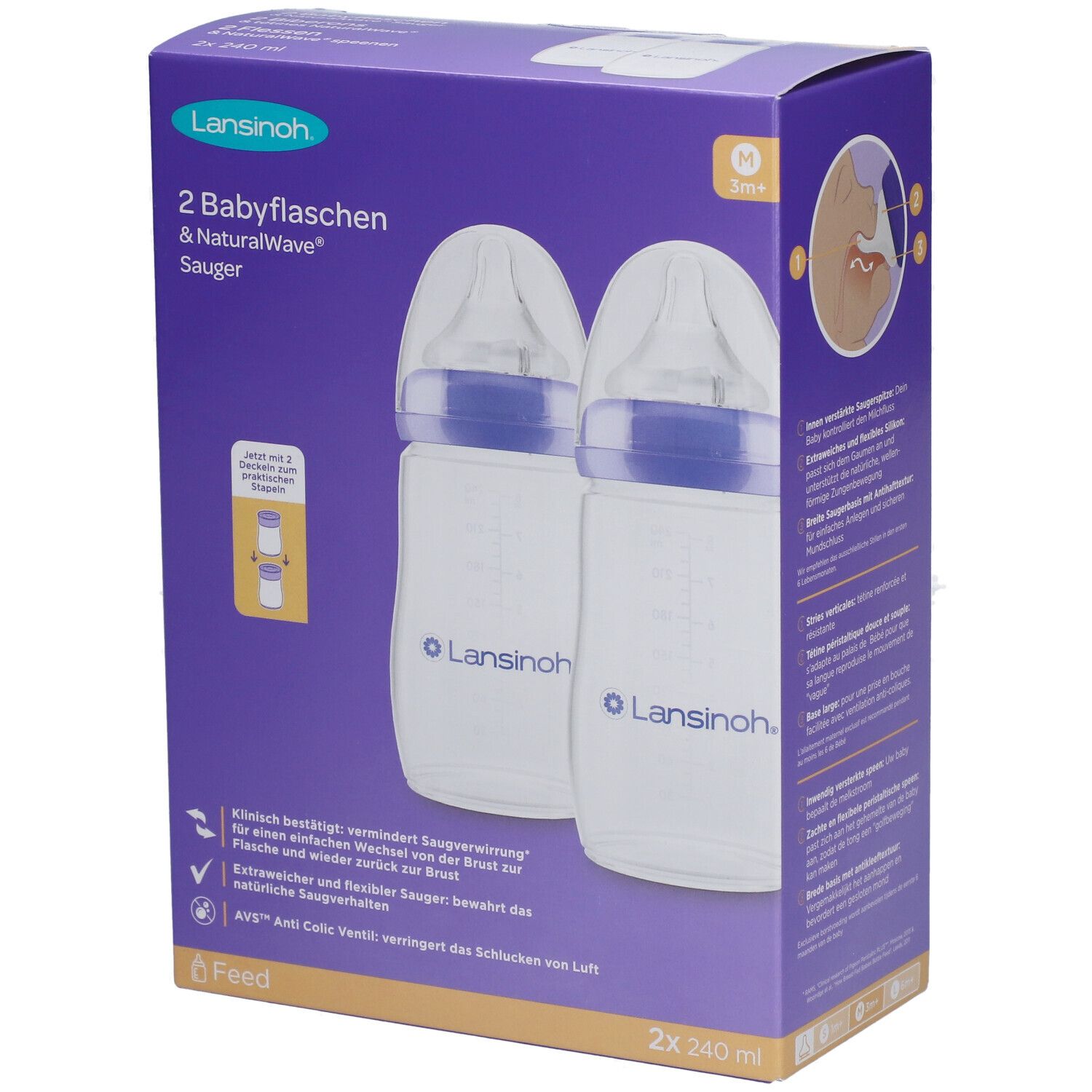 LANSINOH Babyflasche mit NaturalWave® Sauger 240ml Doppelpack