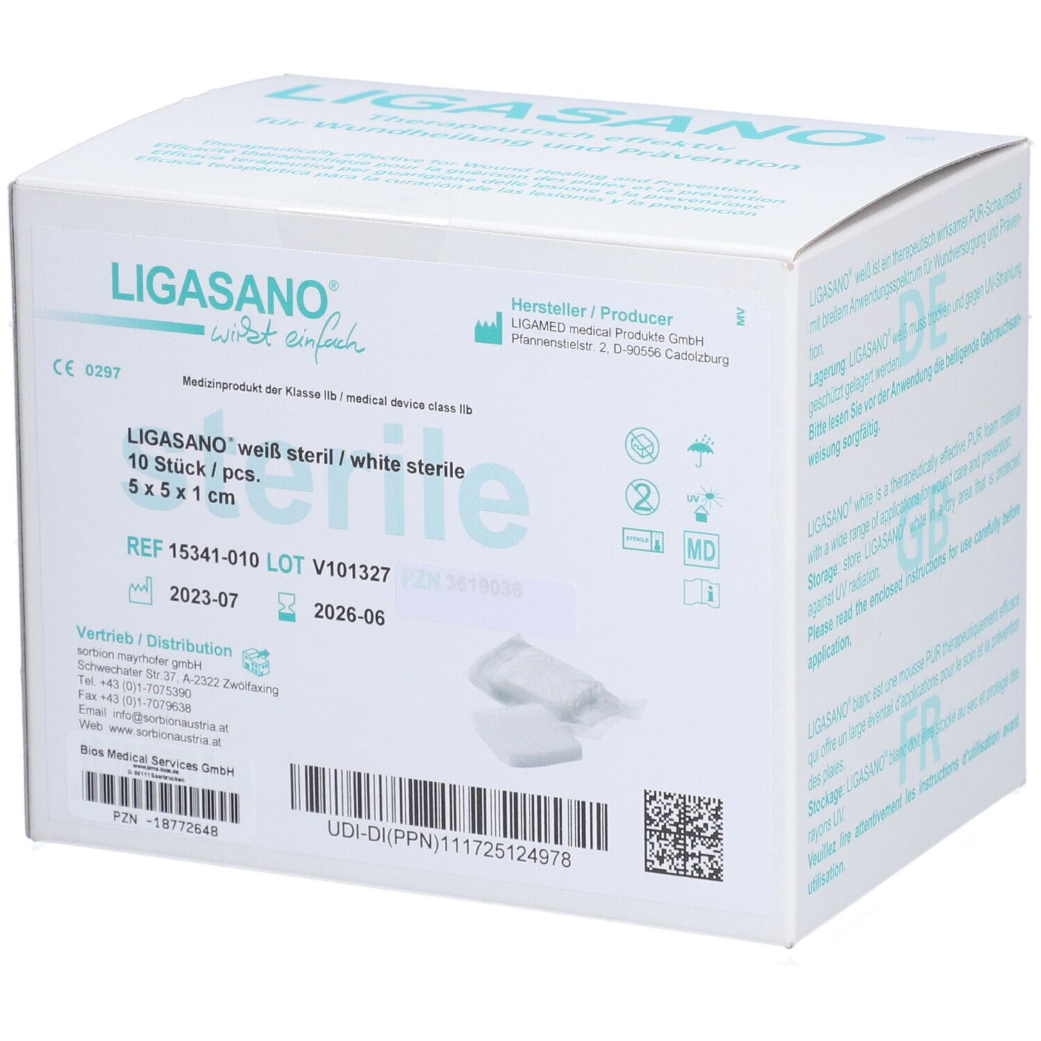 LIGASANO® weiß Verband 1 x 5 x 5 cm steril