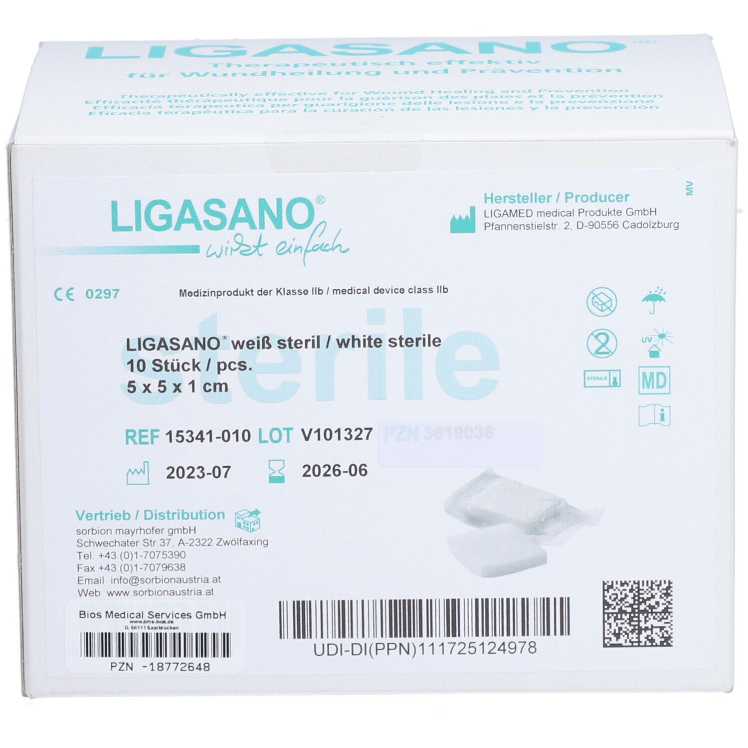 LIGASANO® weiß Verband 1 x 5 x 5 cm steril