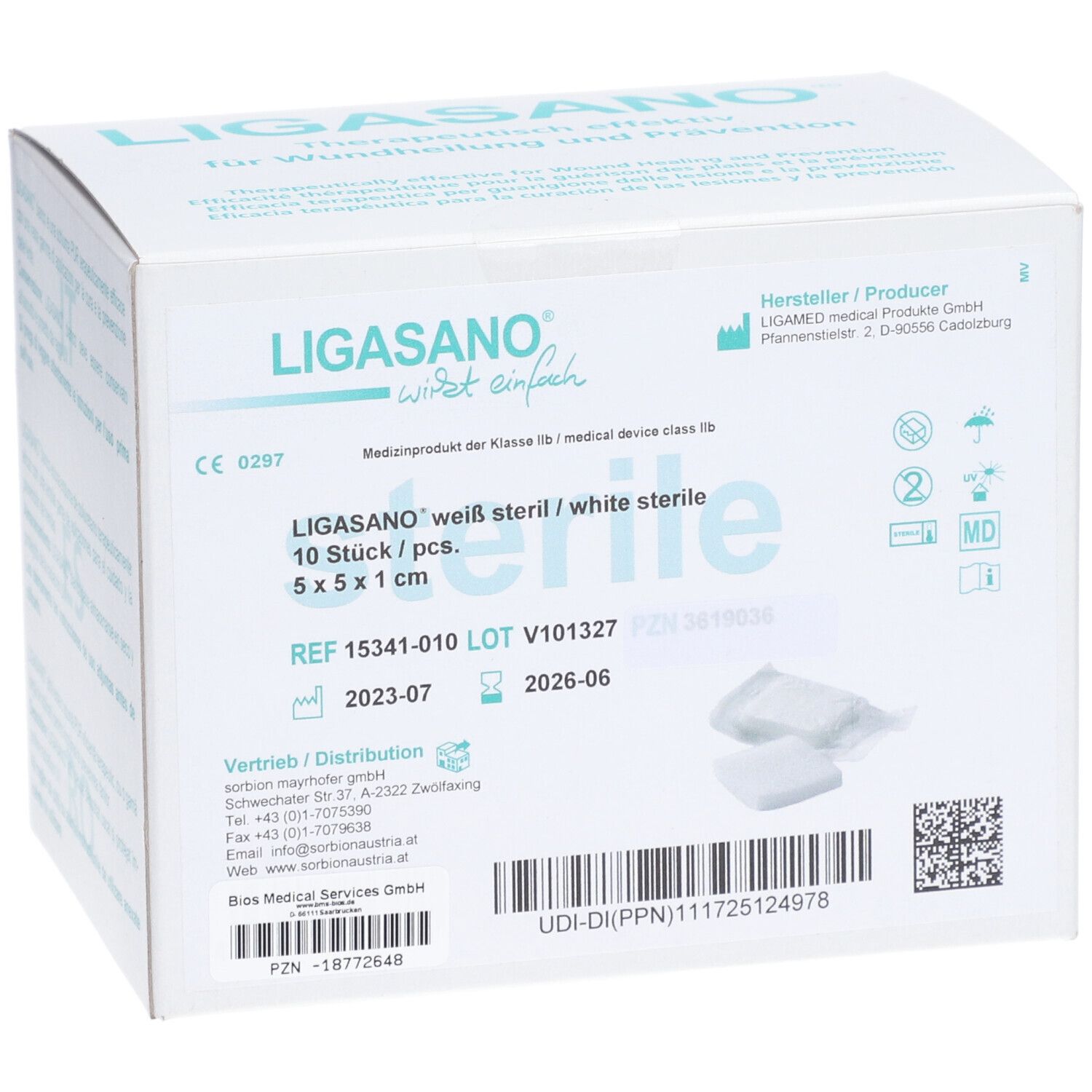 LIGASANO® weiß Verband 1 x 5 x 5 cm steril