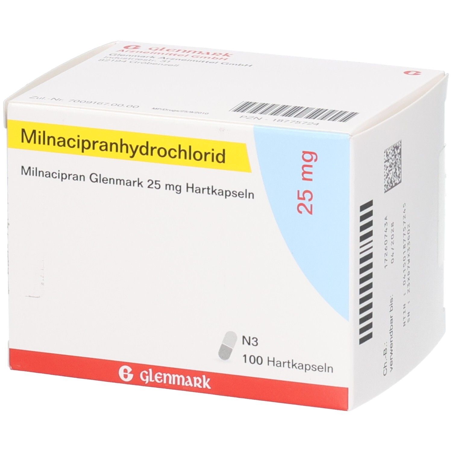 Milnacipranhydrochlorid Glenmark 25 mg Hartkapseln, N3, 100 Stück.