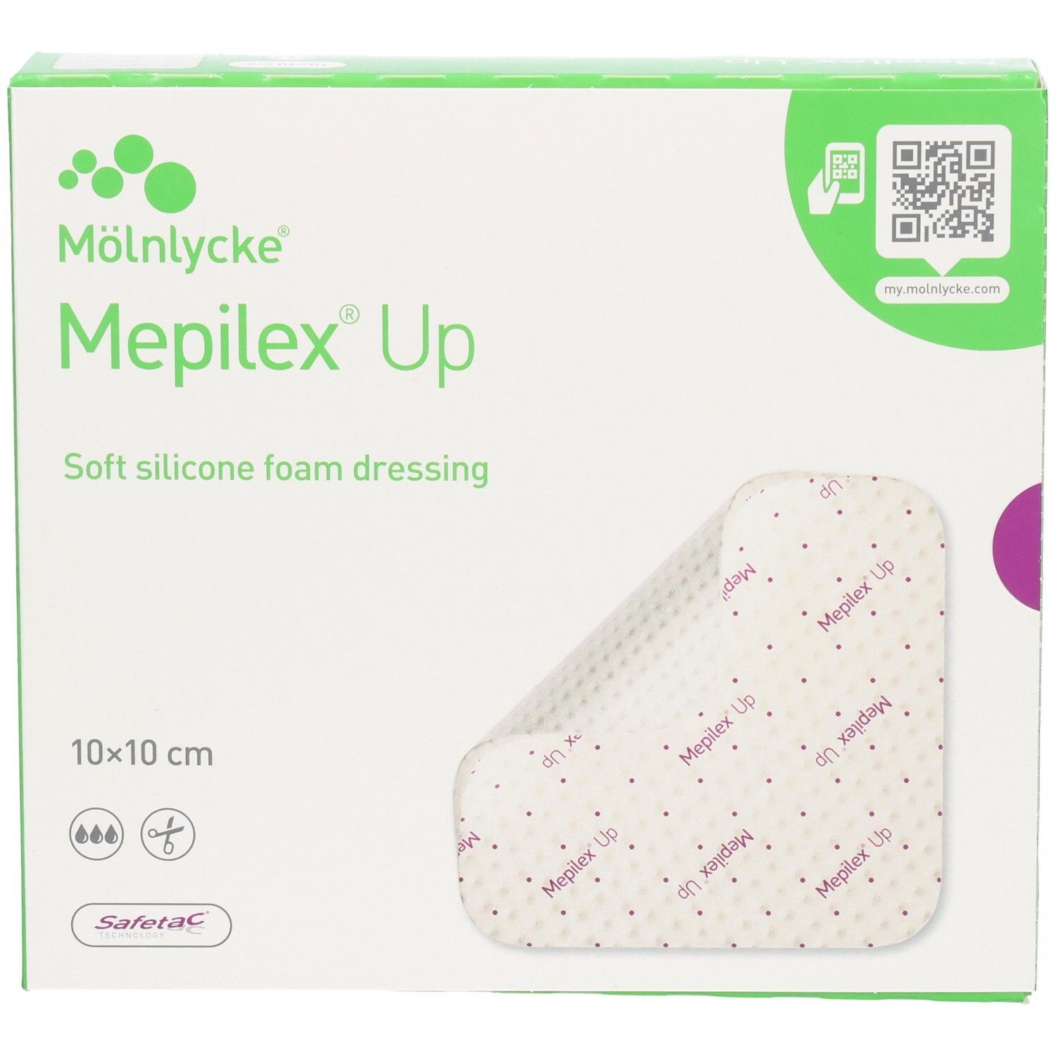 Mölnlycke Mepilex® Up Schaumverband, 10x10 cm, weiche Silikon-Schaumauflage.