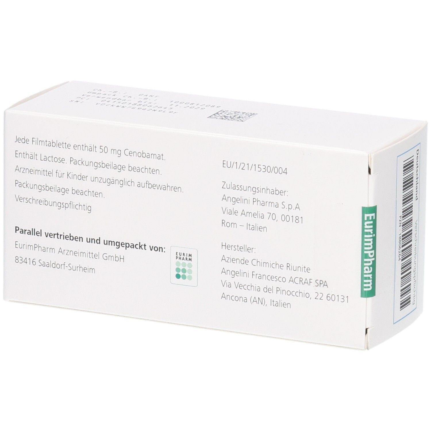Rückseite der ONTOZRY 50 mg Filmtabletten Packung. Enthält Informationen zu Inhaltsstoffen und Hersteller.