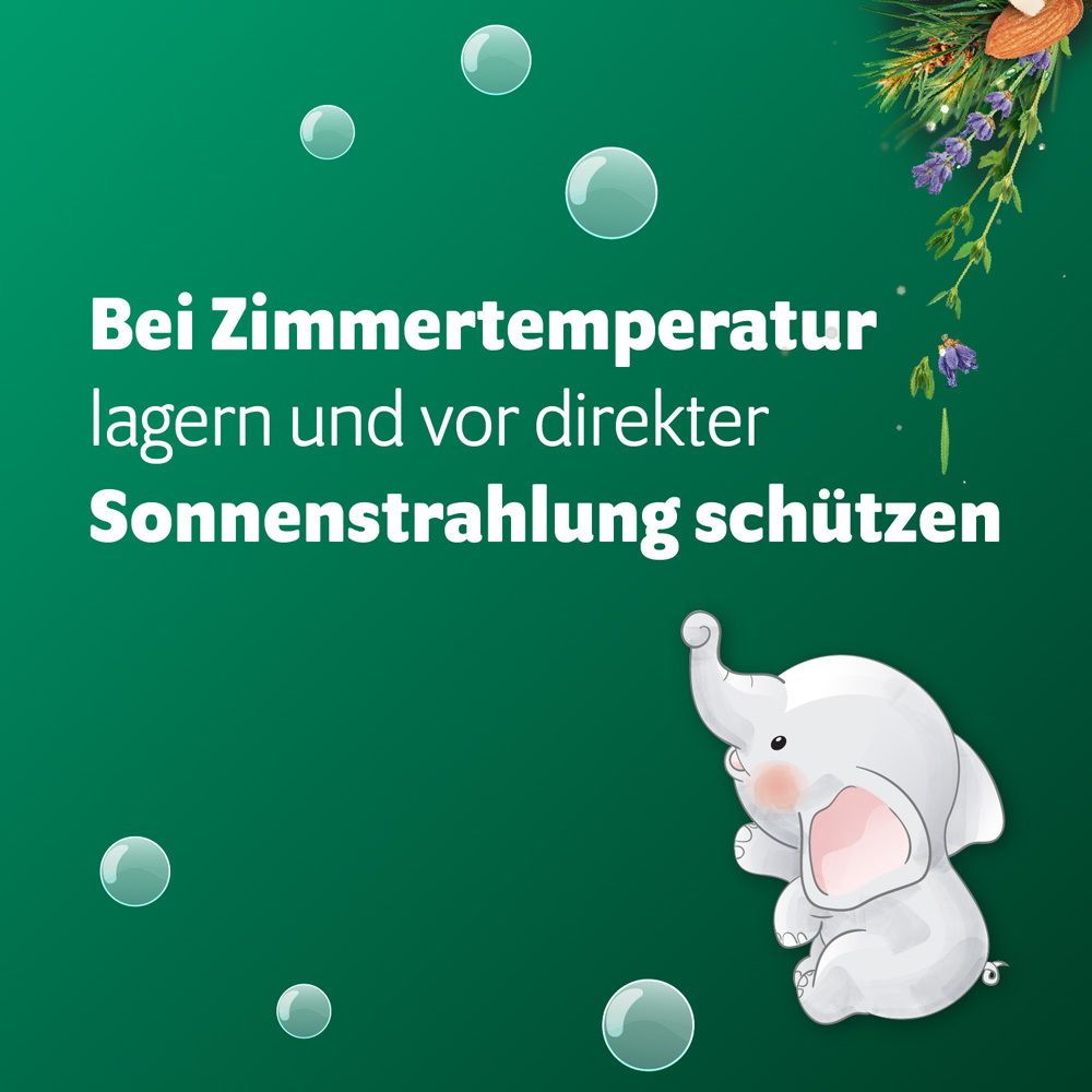 Hinweis zur Lagerung. Bei Zimmertemperatur lagern und vor Sonneneinstrahlung schützen. Elefanten-Cartoon.