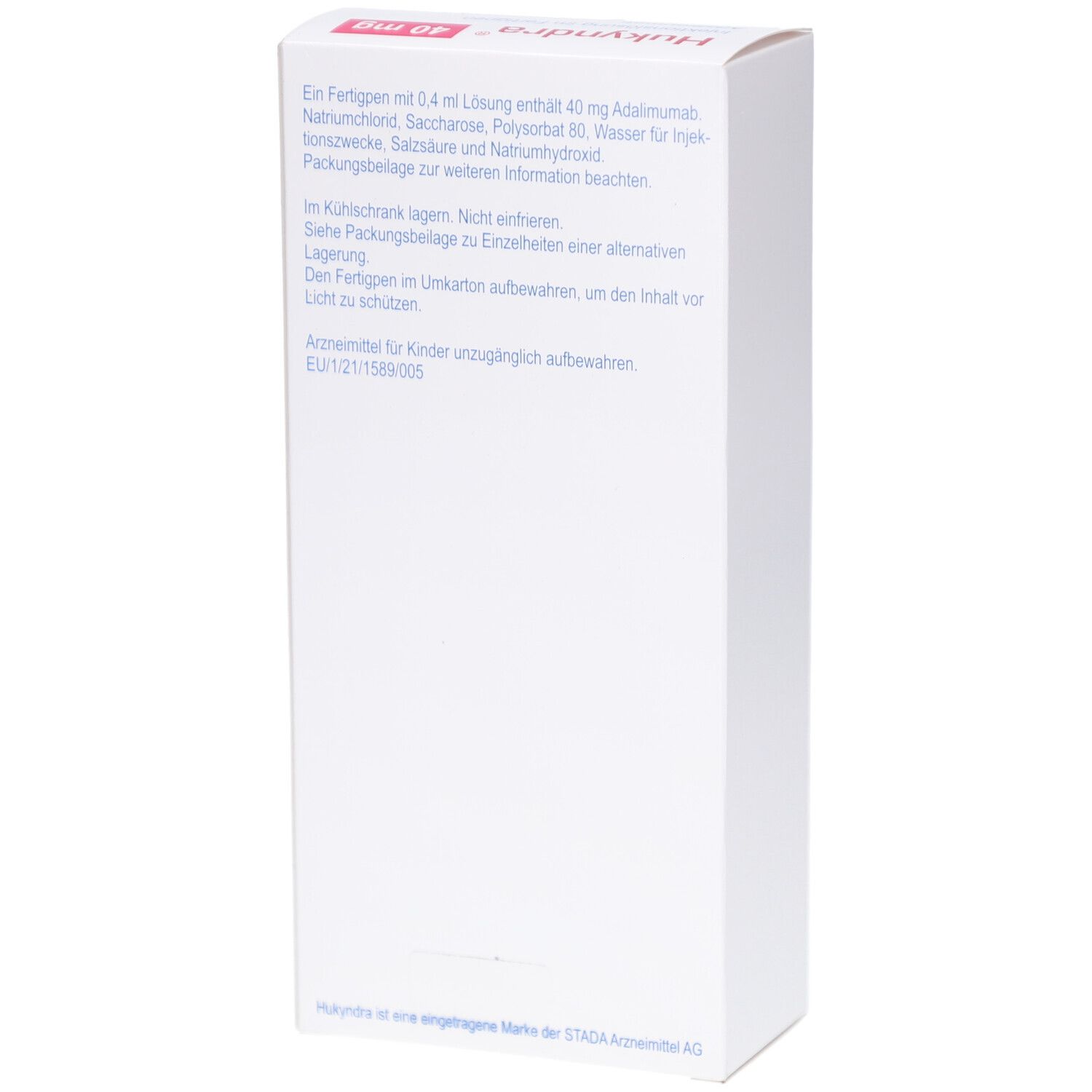 Rückseite der Hukyndra Verpackung. Enthält Informationen zur Zusammensetzung und Lagerung. Text in Deutsch.