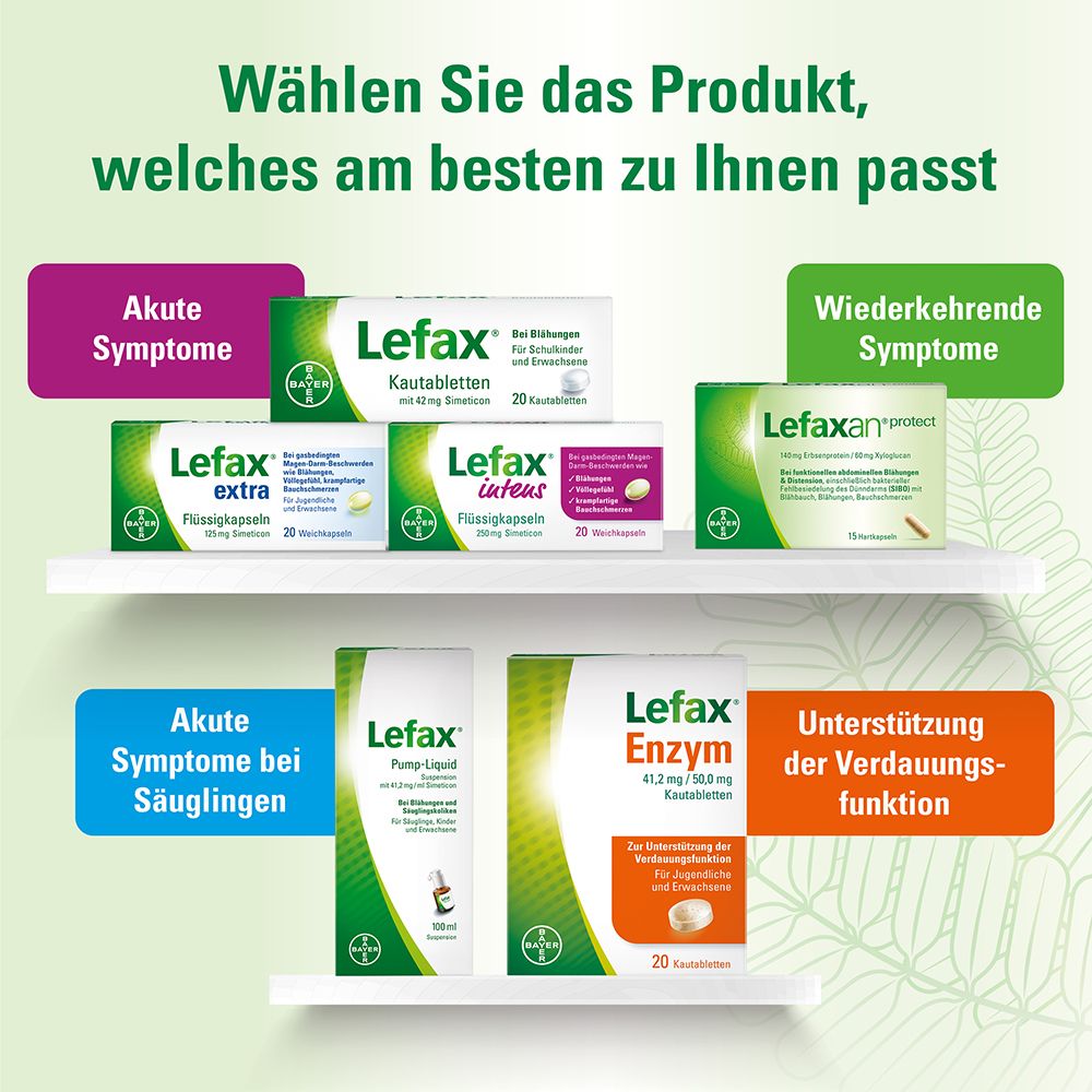 Lefaxan® protect bei wiederkehrenden, funktionellen Blähungen und Blähbauch