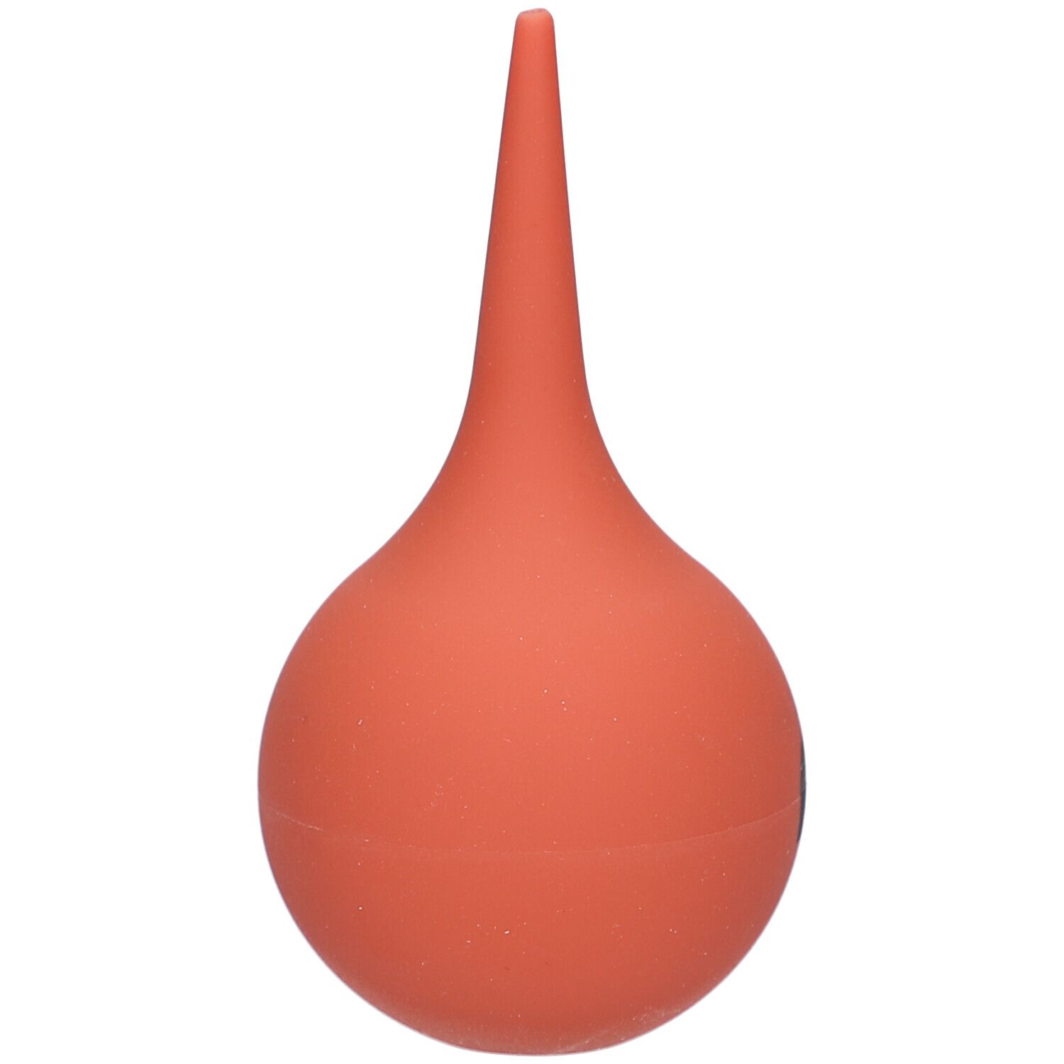 Rote Ohrenspritze mit spitzem Aufsatz. Kugelform.