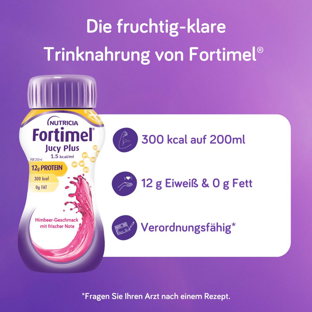 Fortimel Jucy Plus Himbeere frische Note 32x200 ml Flüssigkeit