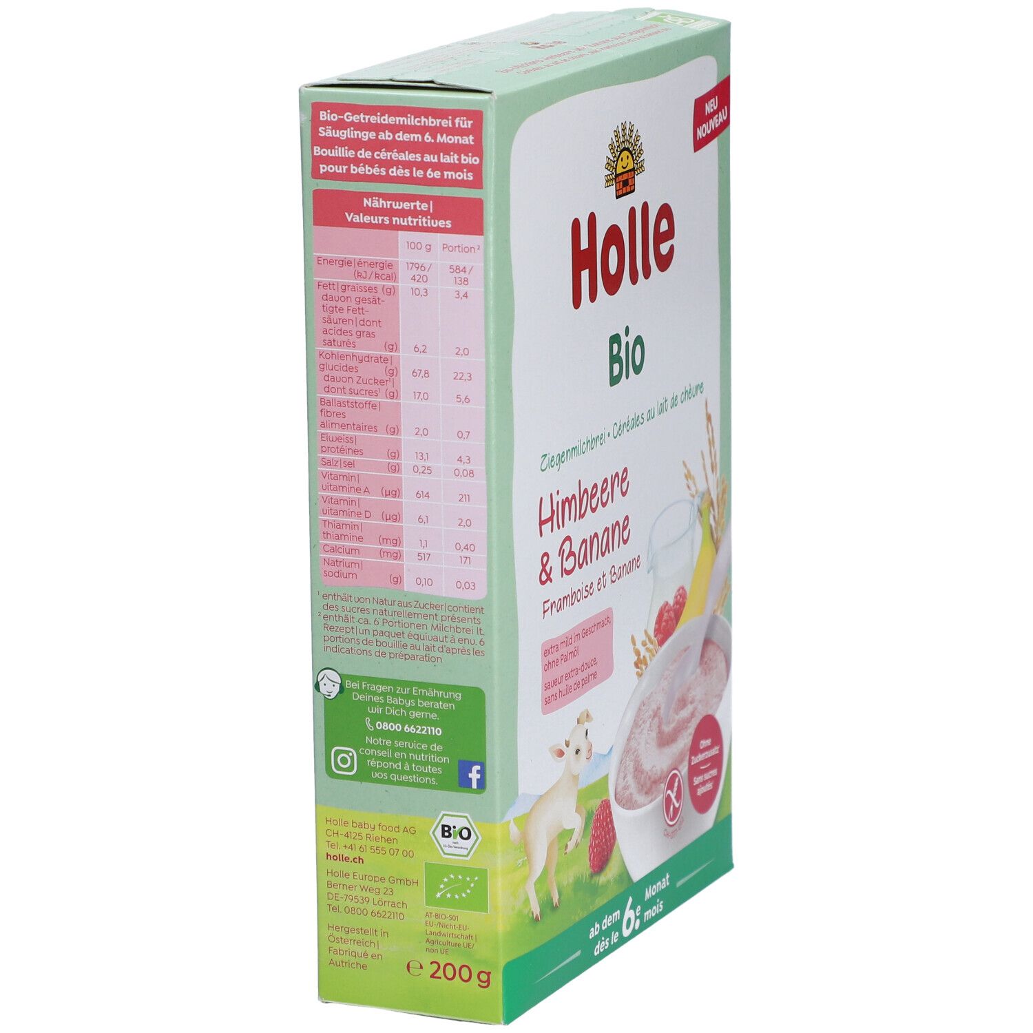 Holle Bio Milchbr.Himbeere+Banane aus Ziegenmilch 200 g Brei