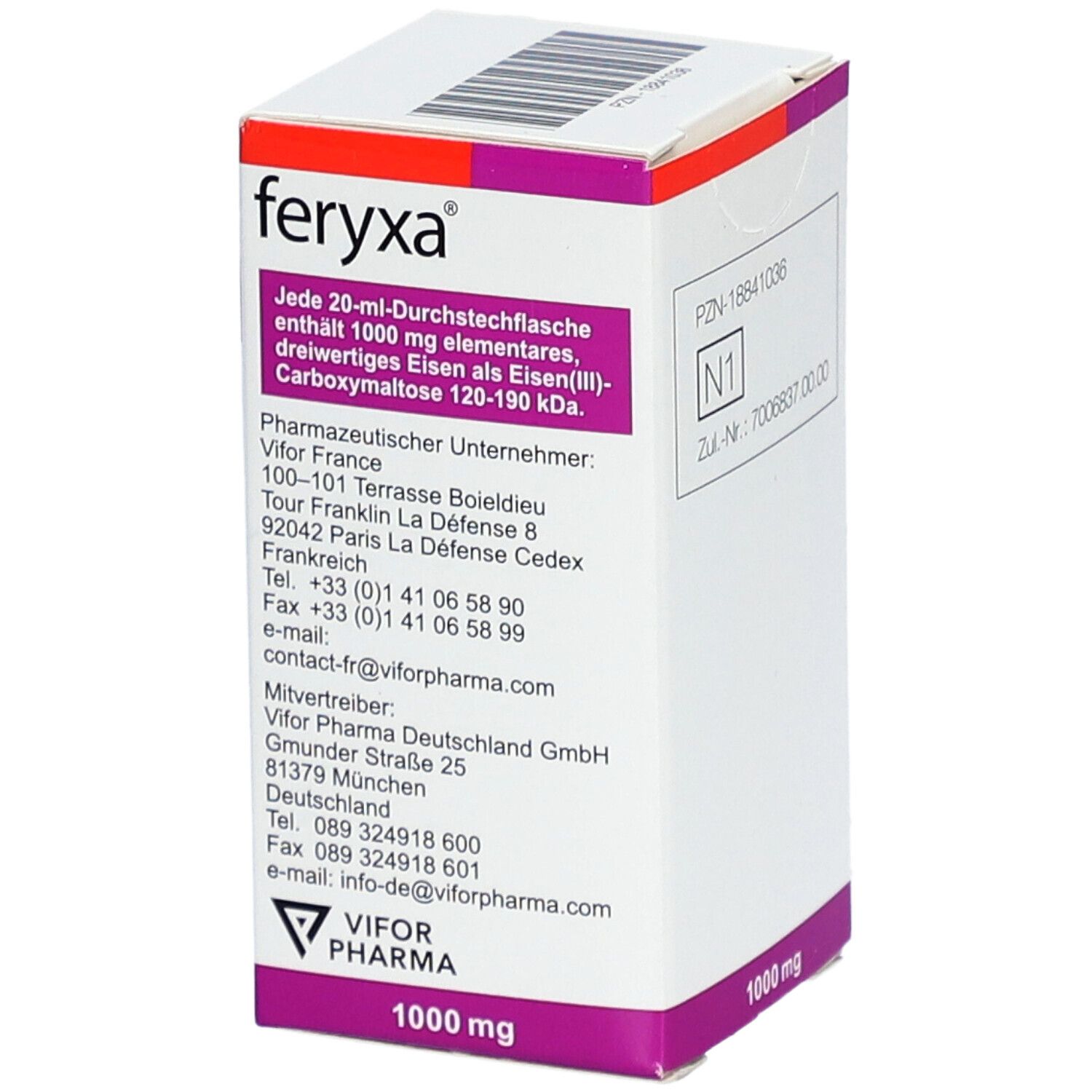 FERYXA 50 mg Eisen/ml Inj.-/Inf.-Dispers.1000mg