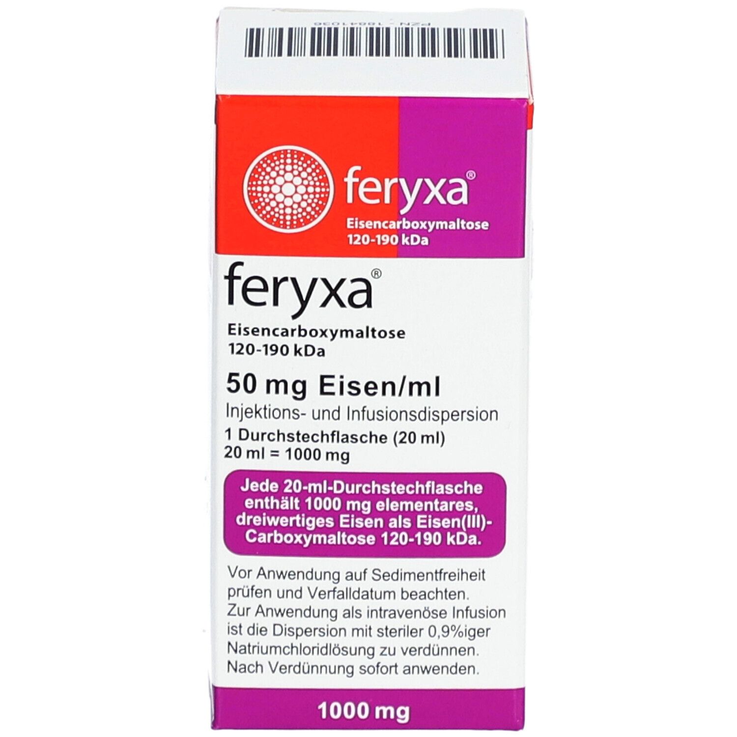 FERYXA 50 mg Eisen/ml Inj.-/Inf.-Dispers.1000mg