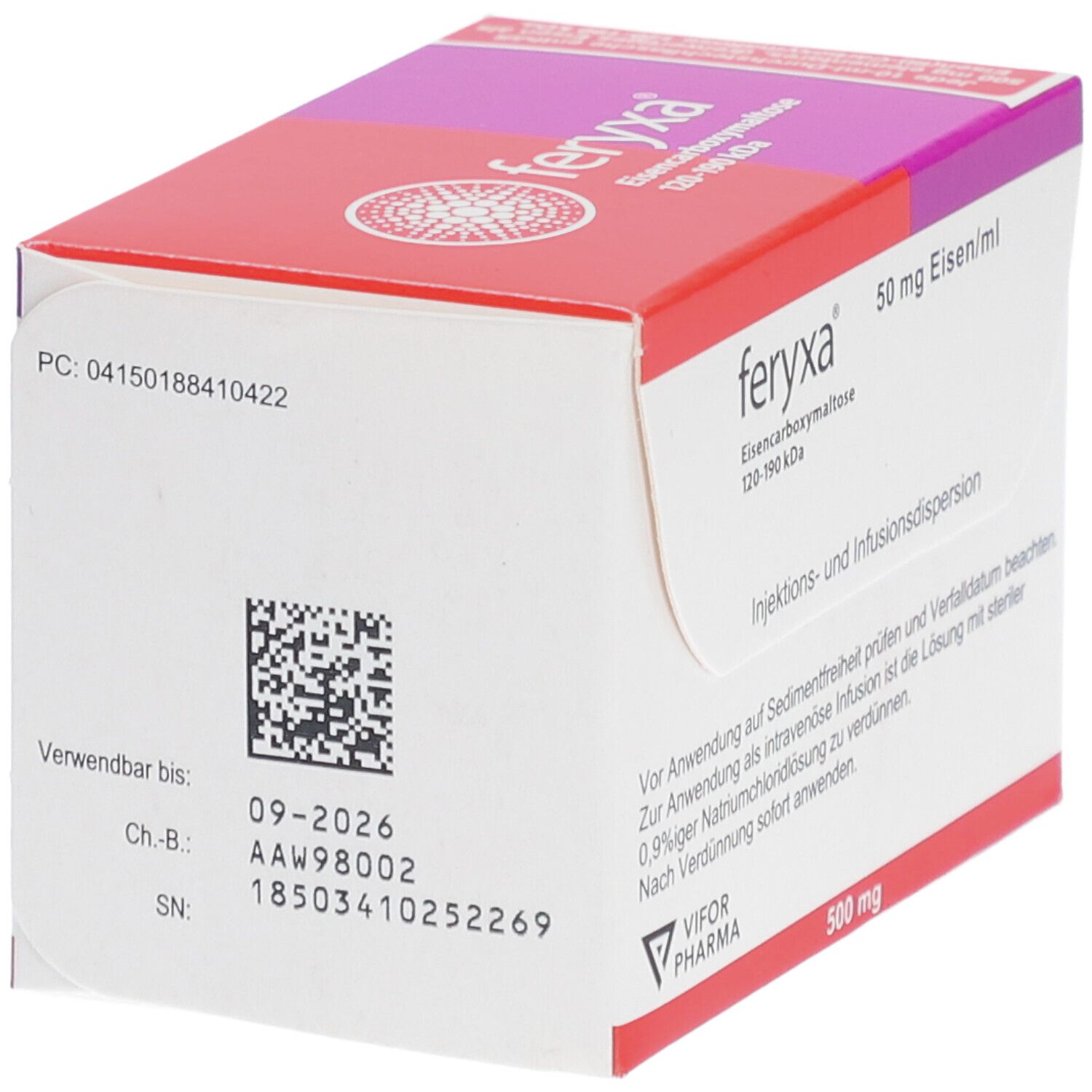 Feryxa 50 mg Eisen/ml Inj.-/Inf.-Dispers.500mg 2x10 ml Injektions-/Infusionslösung