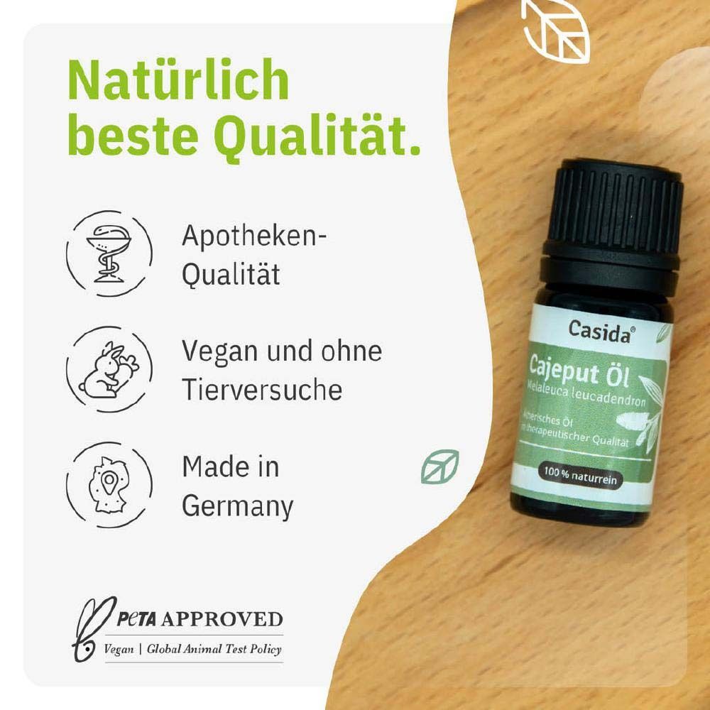 Produktflasche mit Text und Logos. Text: Natürlich beste Qualität. Apotheken-Qualität, Vegan und ohne Tierversuche.