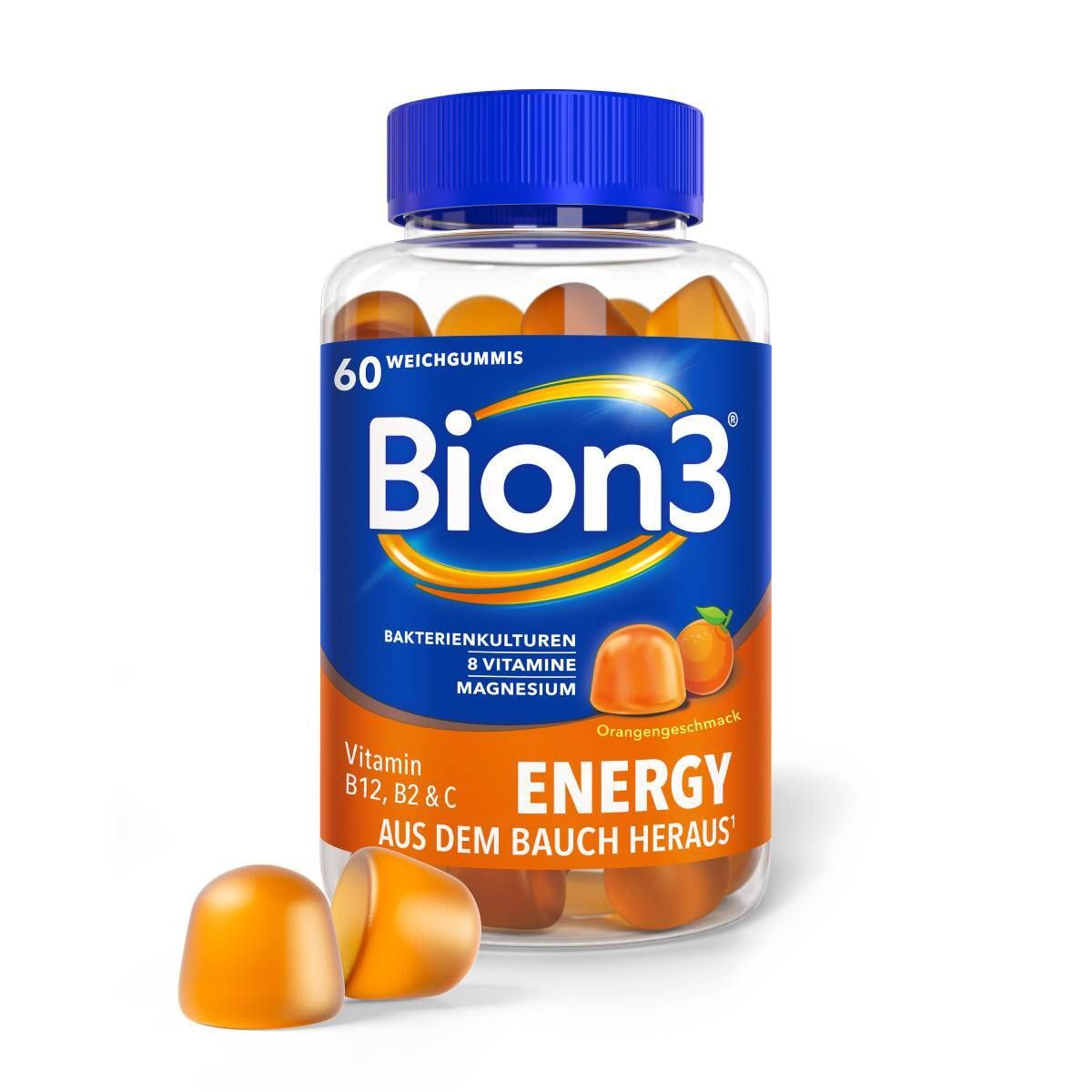 Bion3® Energy Weichgummis, Multivitamine mit Bakterienkulturen, Vitamin B12, C, D und Magnesium