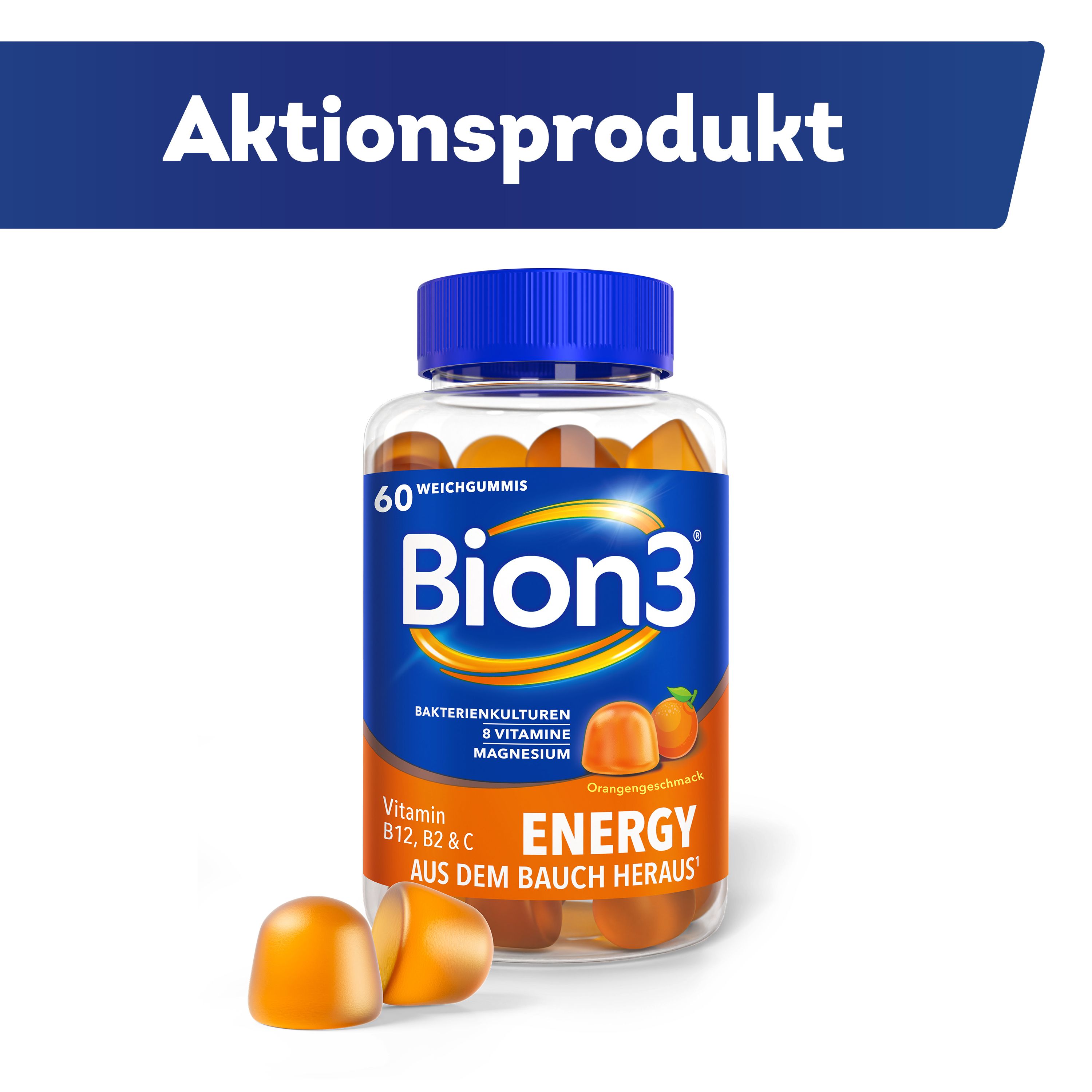Bion3® Energy Weichgummis, Multivitamine mit Bakterienkulturen, Vitamin B12, C, D und Magnesium - Jetzt 30% Cashback sichern