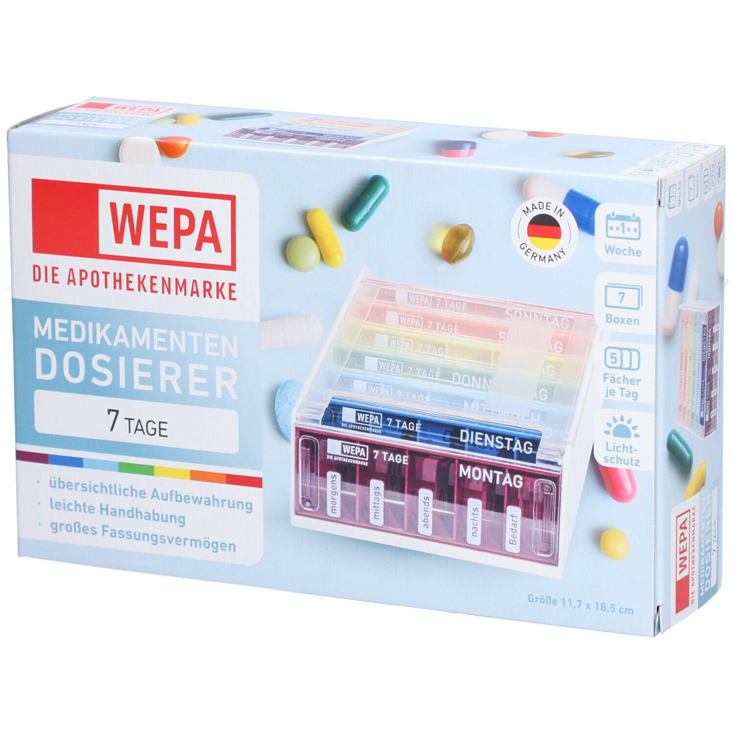 WEPA Medikamentendosierer 7 Tage Wochenmagazin Regenbogen/UV-Schutz+