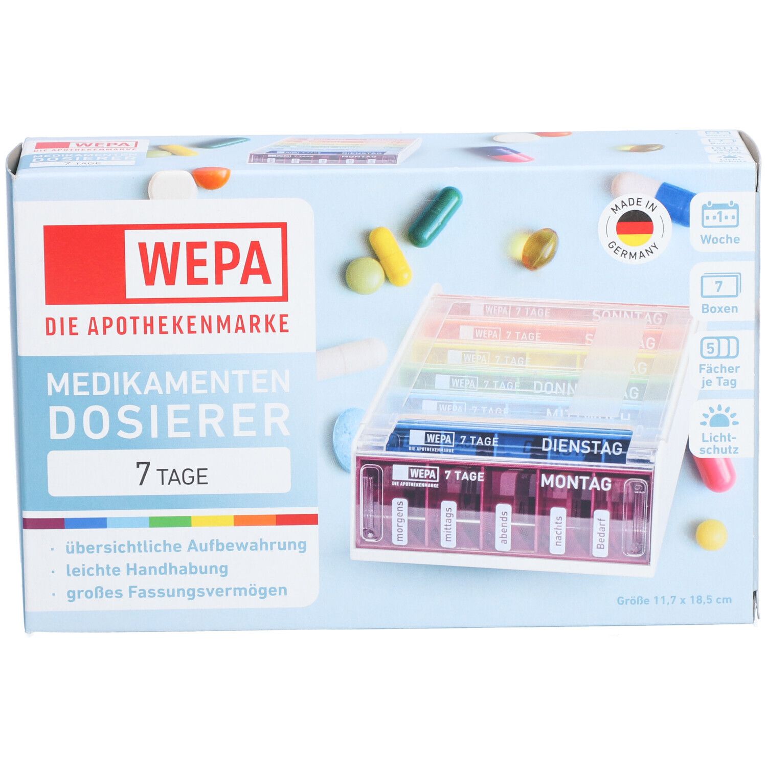 WEPA Medikamentendosierer 7 Tage Wochenmagazin Regenbogen/UV-Schutz+