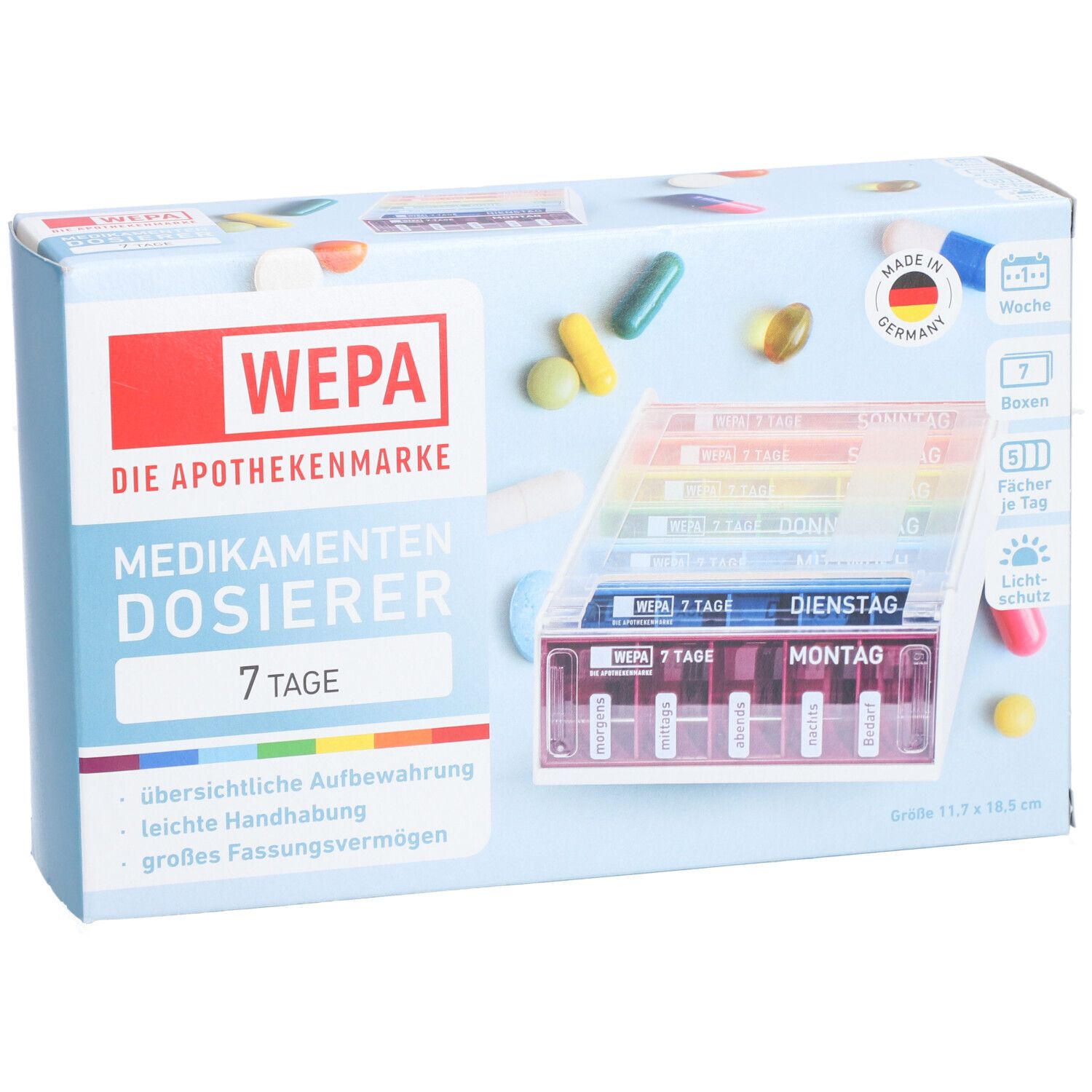 WEPA Medikamentendosierer 7 Tage Wochenmagazin Regenbogen/UV-Schutz+