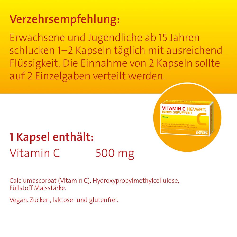 Vitamin C Hevert 500 mg gepuffert Kapseln 60 St