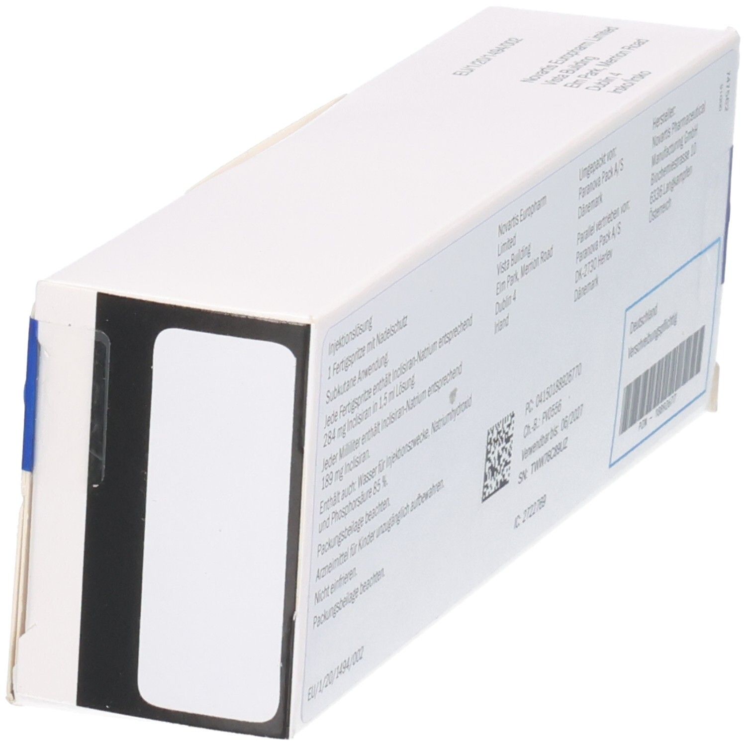 LEQVIO 284 mg Injektionslösung: Rückseitenansicht der Kartonverpackung mit Produkt- und Herstellerdetails.