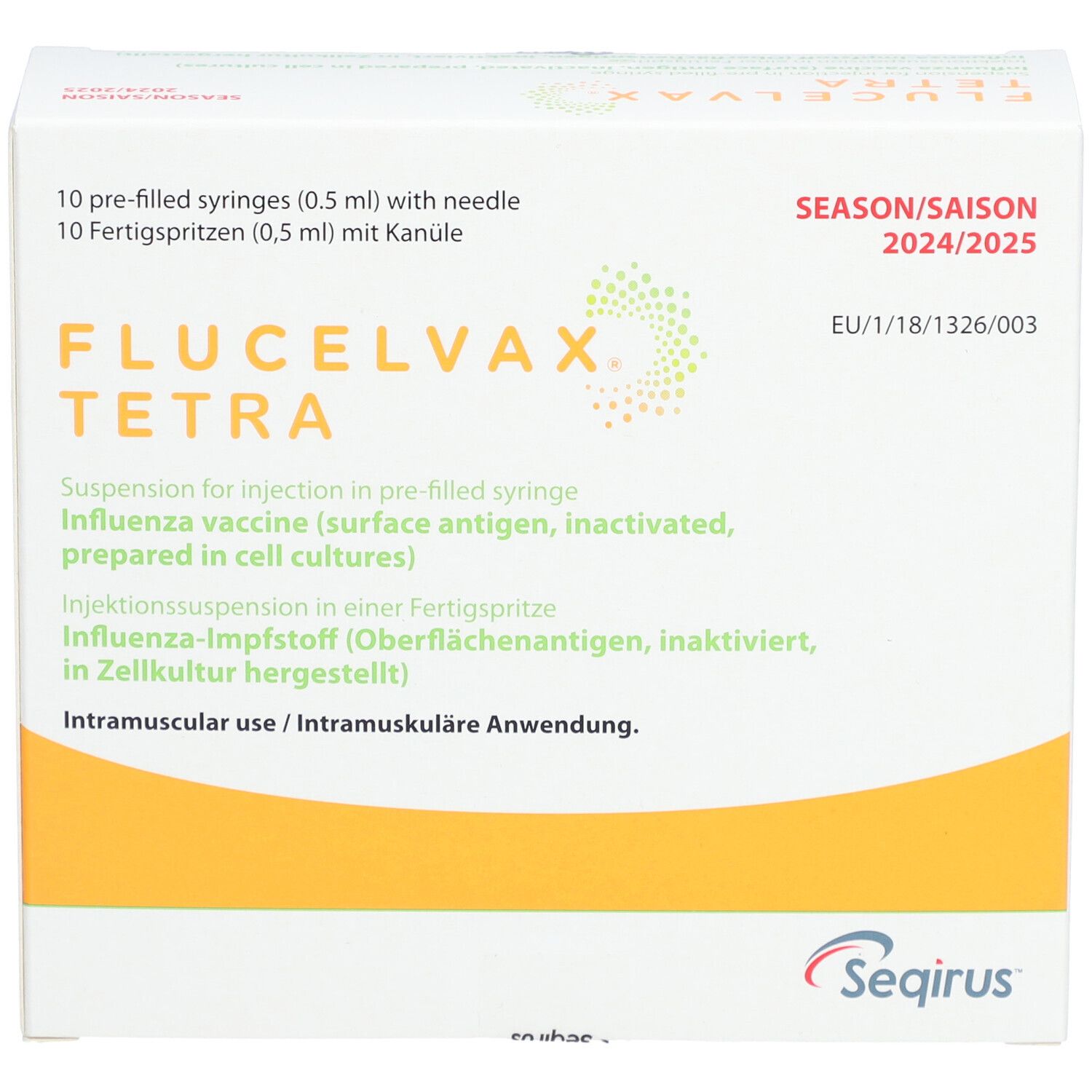 FLUCELVAX Tetra 2024/2025 Inj.Susp.FSpr.m.Kanüle 10x0,5 ml mit dem E