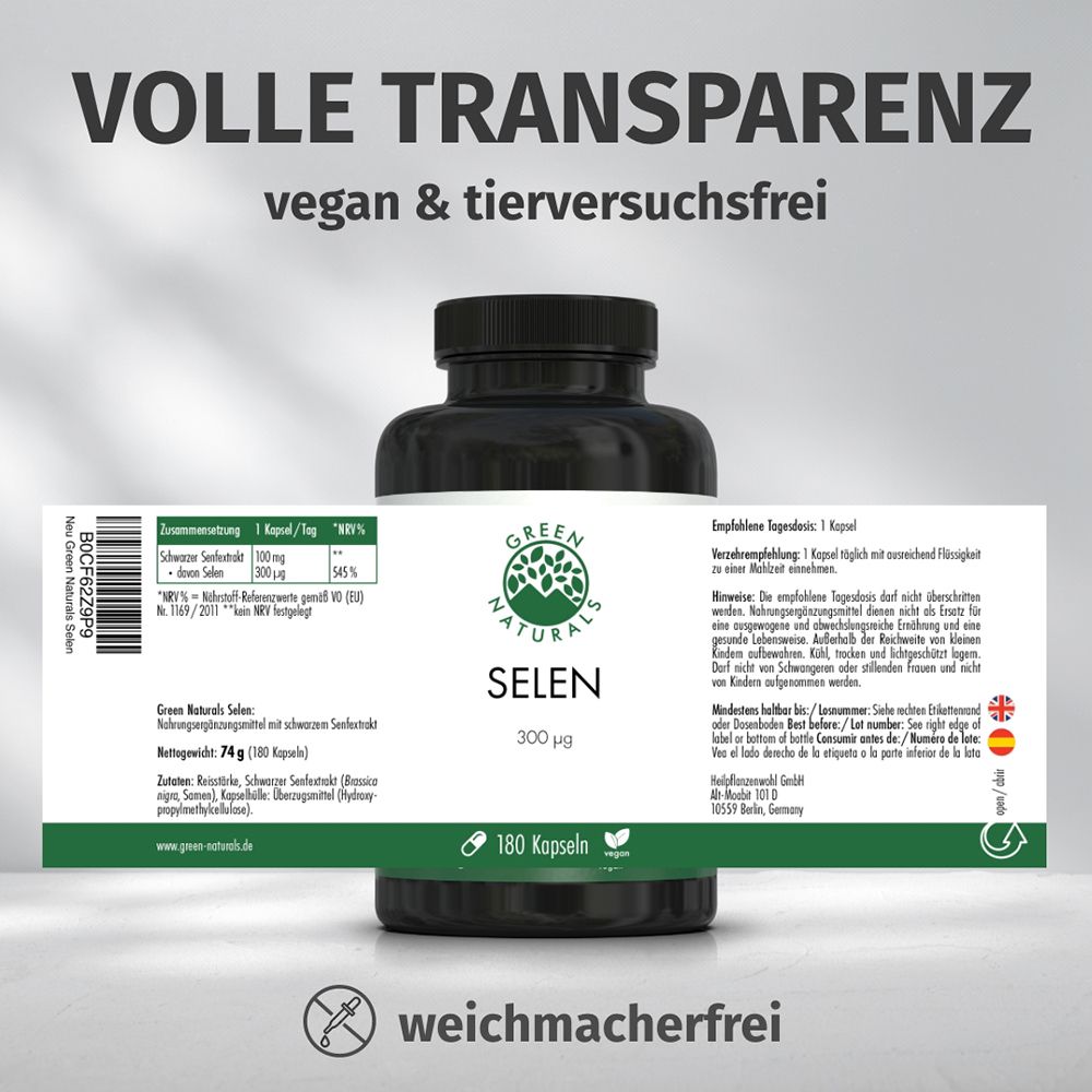 Volle Transparenz: Vegan & tierversuchsfrei. Flaschenetikett mit Details zu Inhaltsstoffen und Nährwerten.