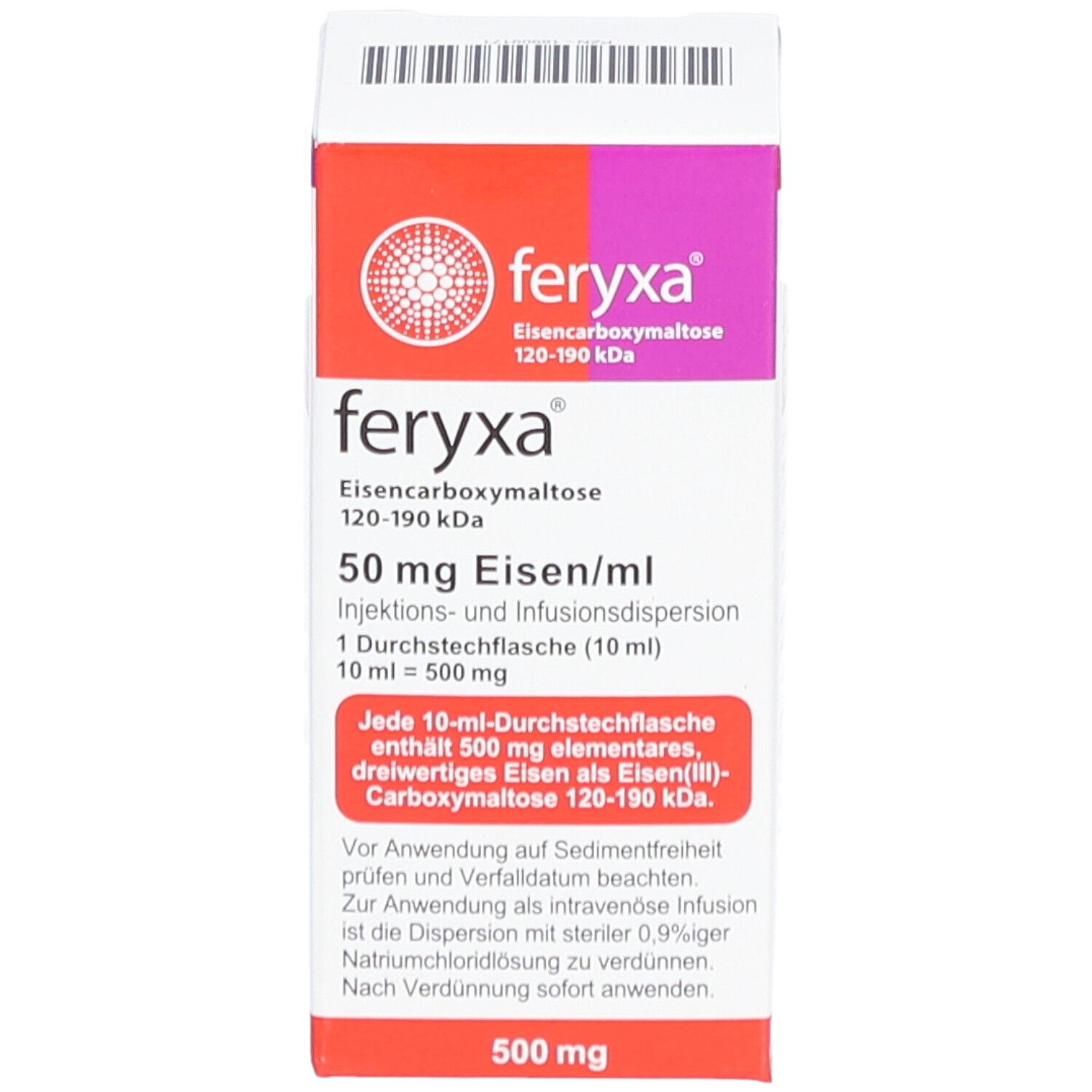 FERYXA 50 mg Eisen/ml Inj.-/Inf.-Dispers.500mg