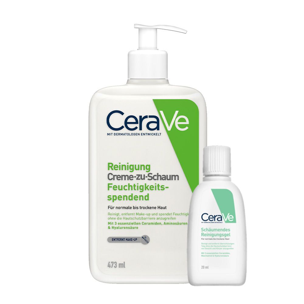 CeraVe Creme-zu-Schaum Reinigung für normale bis trockene Haut, Gesichtsreinigung & Make-up-Entferner, mit 3 essenziellen Ceramiden & Hyaluron