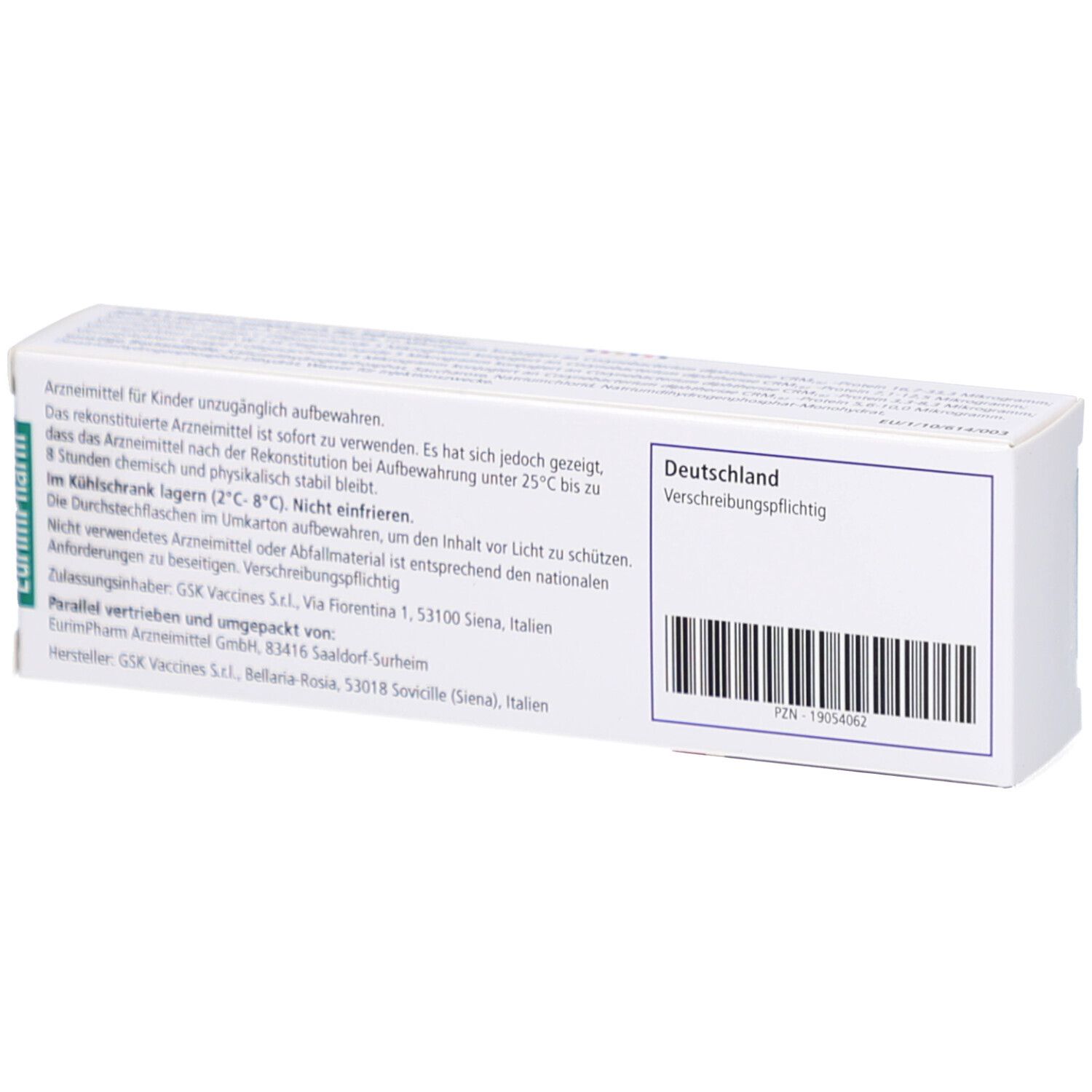 Rückseite der Verpackung. Text in deutscher Sprache. Barcode und Informationen zur Herstellung und zum Vertrieb.