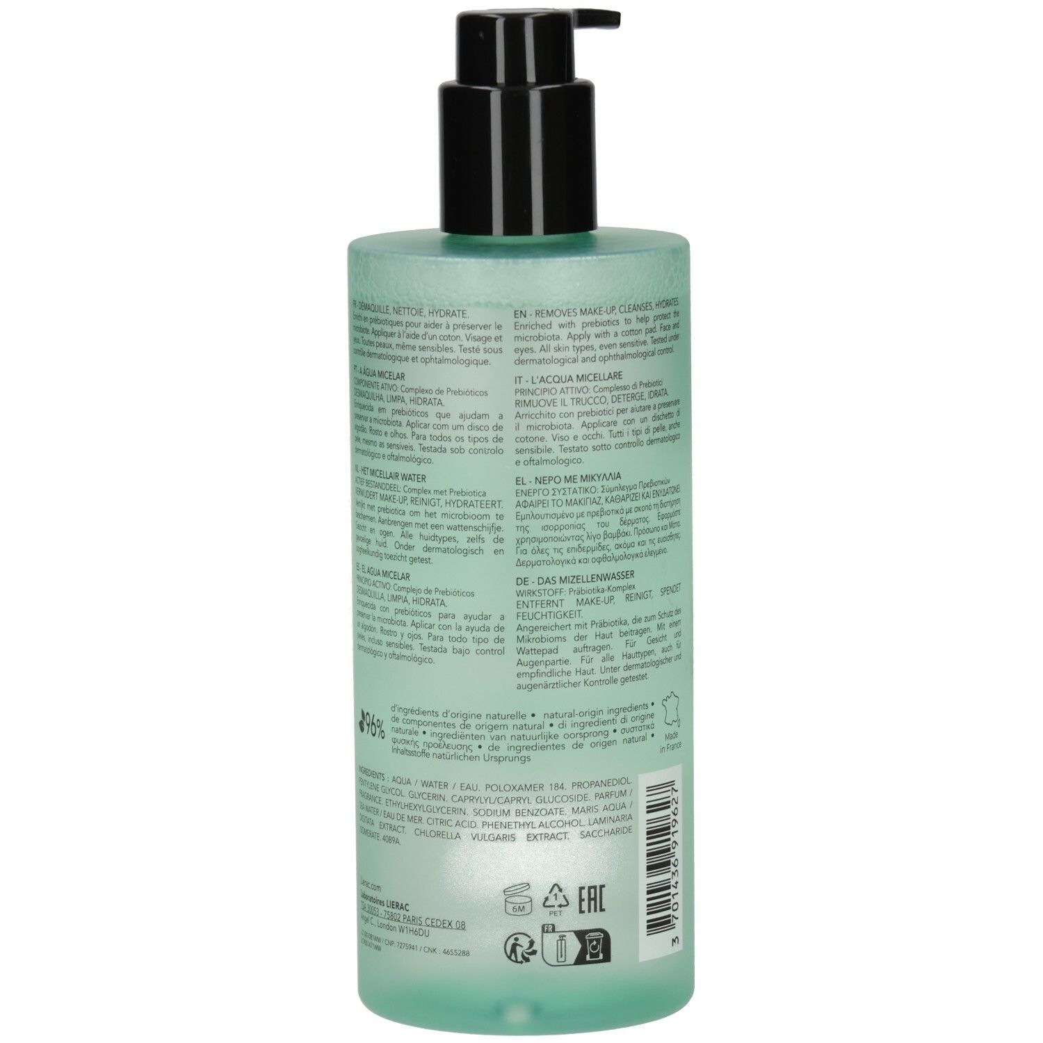 Flasche mit Pumpspender, Mizellenwasser, 400ml.