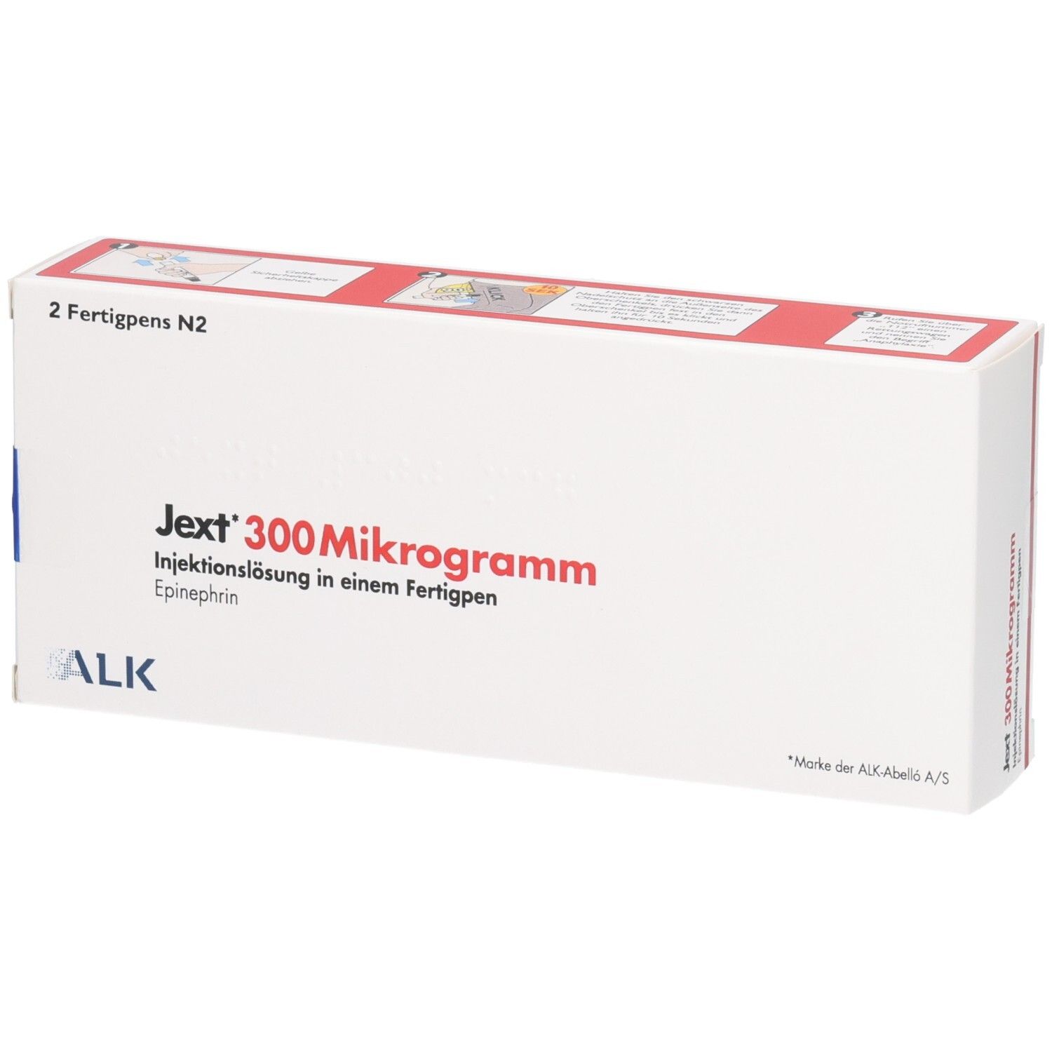 Jext 300 Mikrogramm Injektionslösung in einem Fertigpen, 2 Stück. ALK Marke.