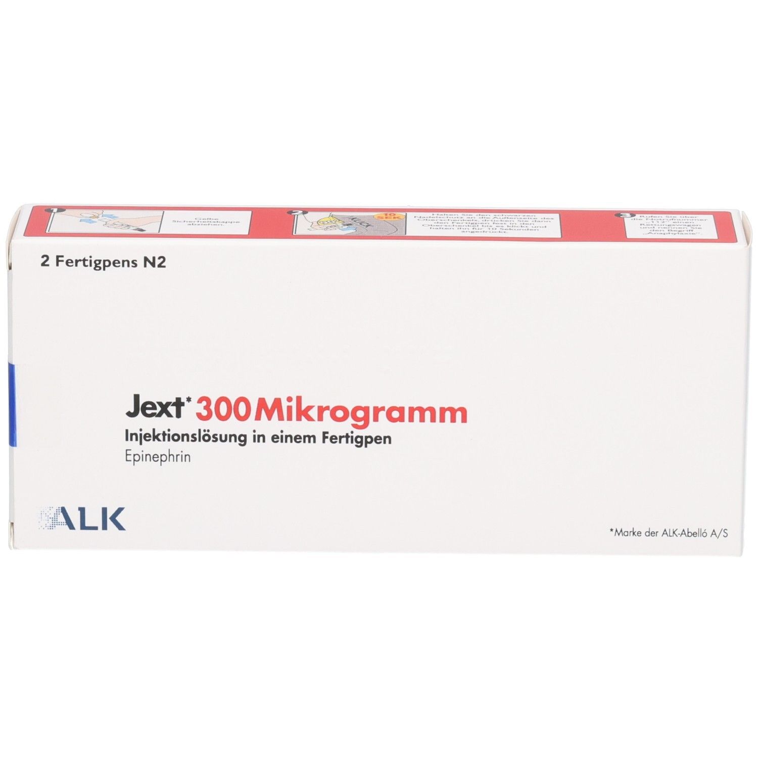 Jext 300 Mikrogramm Injektionslösung in einem Fertigpen, 2 Stück. ALK Marke.