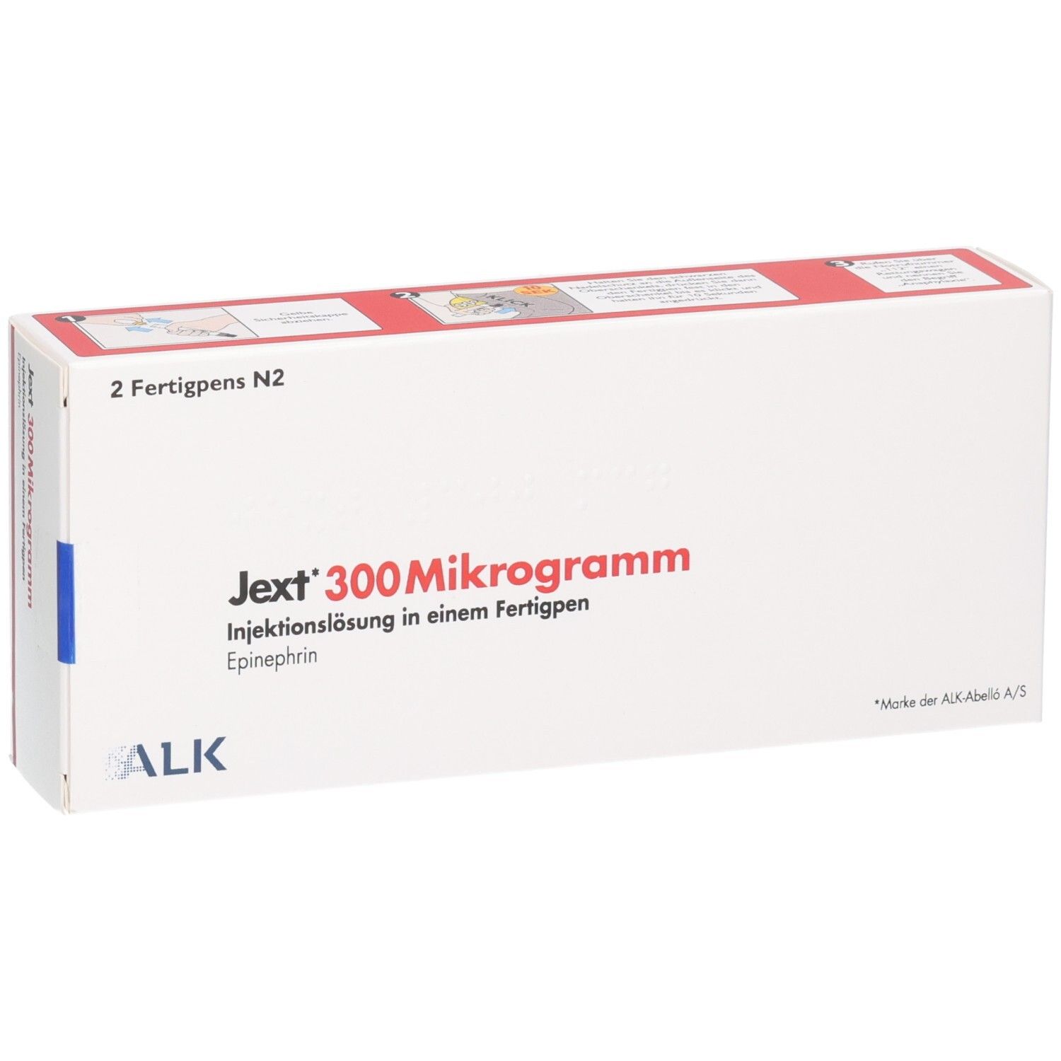 Jext 300 Mikrogramm Injektionslösung in einem Fertigpen, 2 Stück. ALK Marke.
