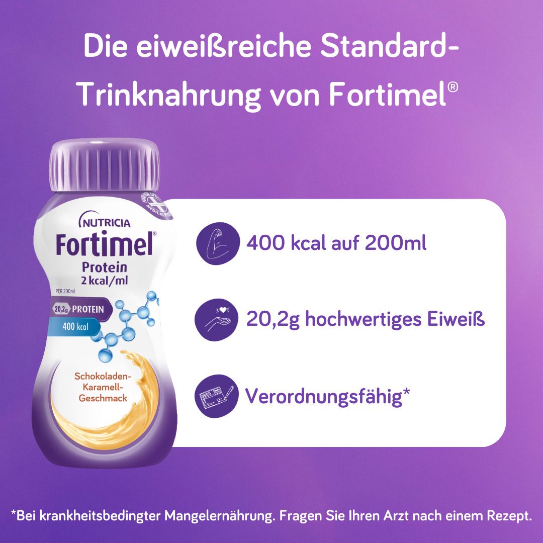 Fortimel Protein 2 kcal Schoko.-Karamell Trinknahr 32x200 ml Flüssigkeit