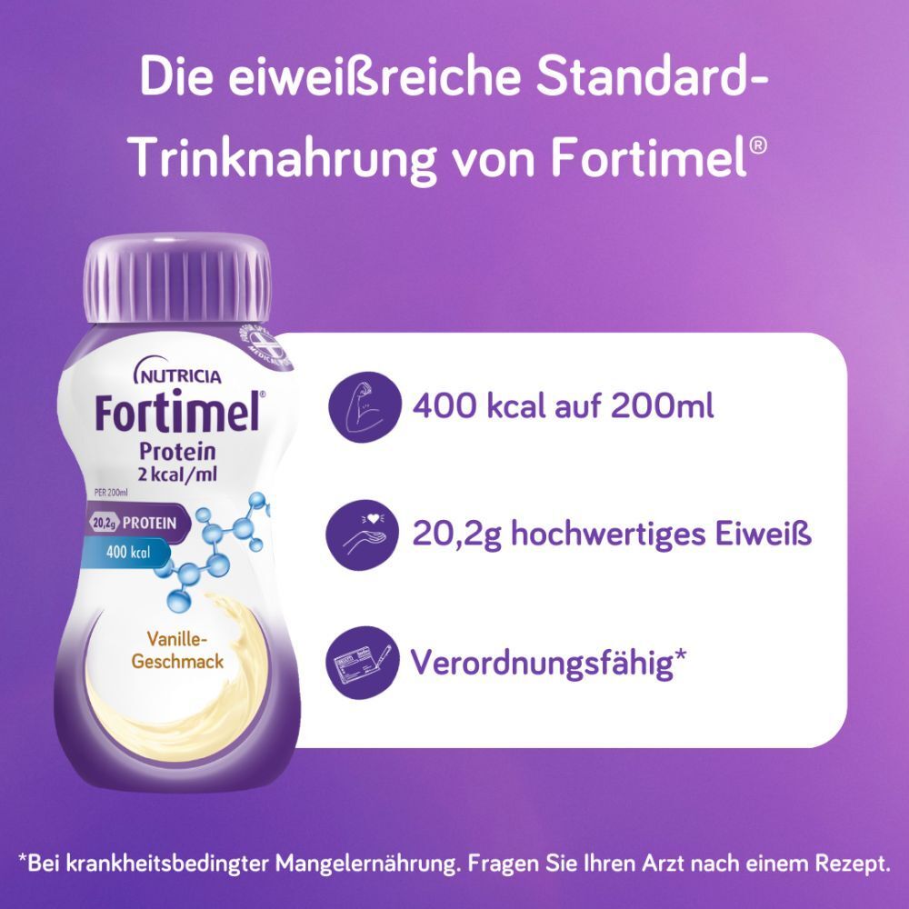 Fortimel Protein 2 kcal Vanillegeschm.Trinknahrung 4x200 ml Flüssigkeit