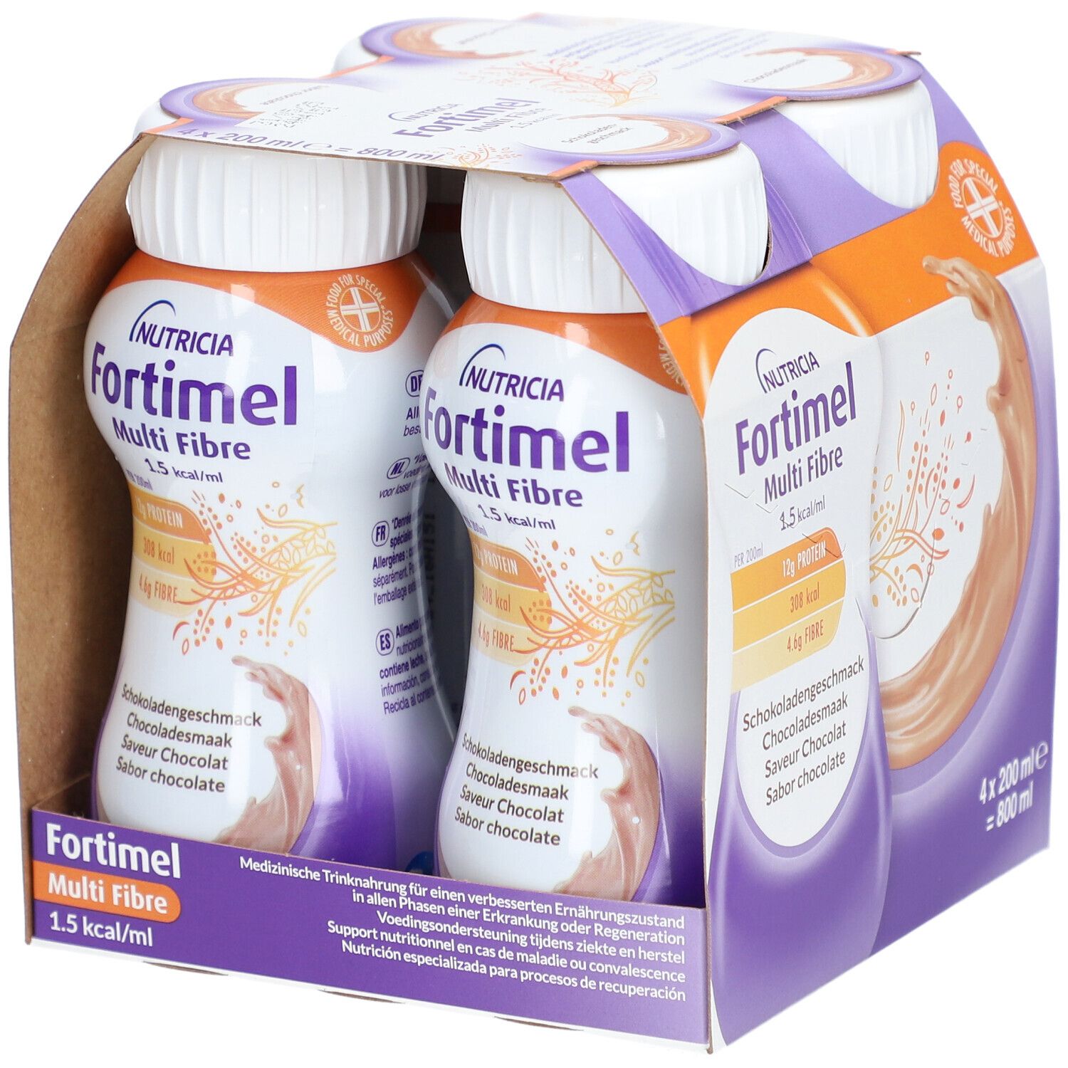 Fortimel Multifibre 1.5 kcal Schokoladengeschmack 4x200 ml Flüssigkeit