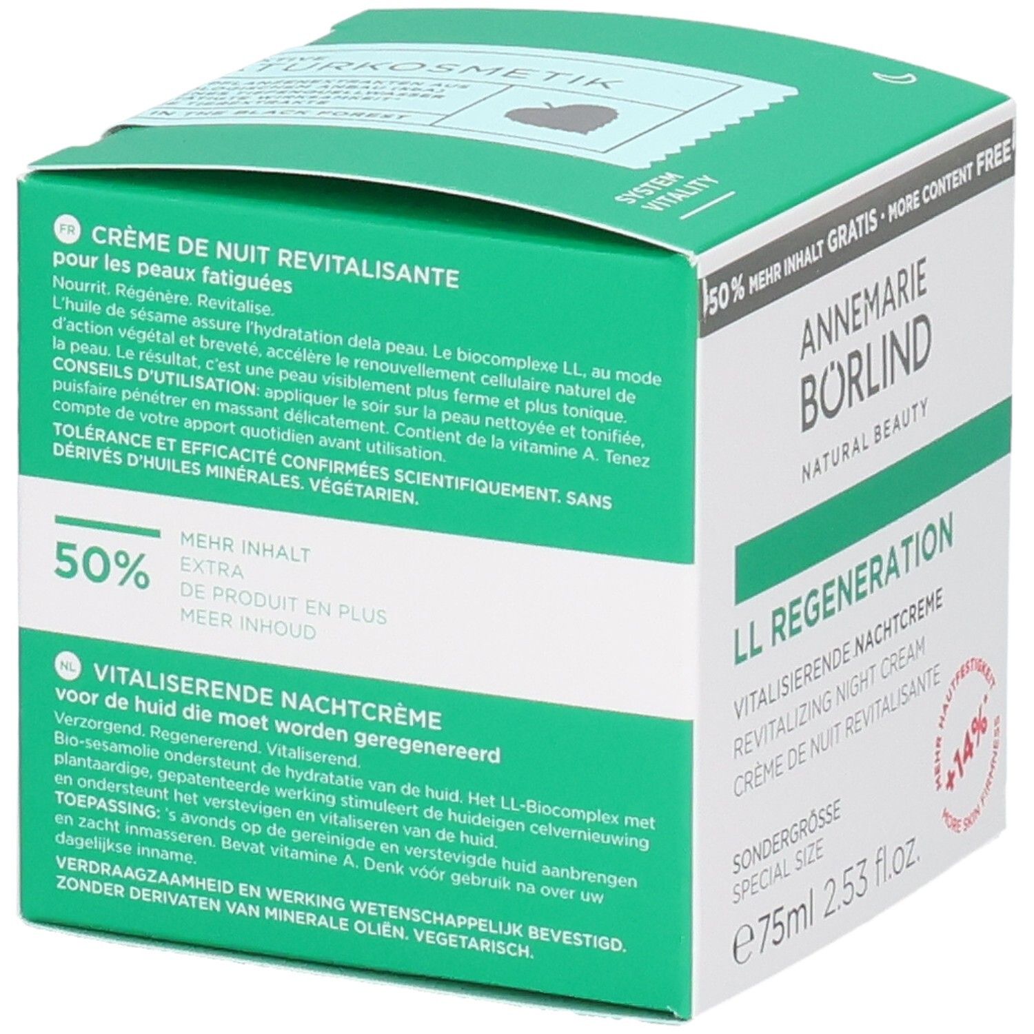 Verpackung Annemarie Börlind LL Regeneration Nachtcreme, 75ml, Rückseite.
