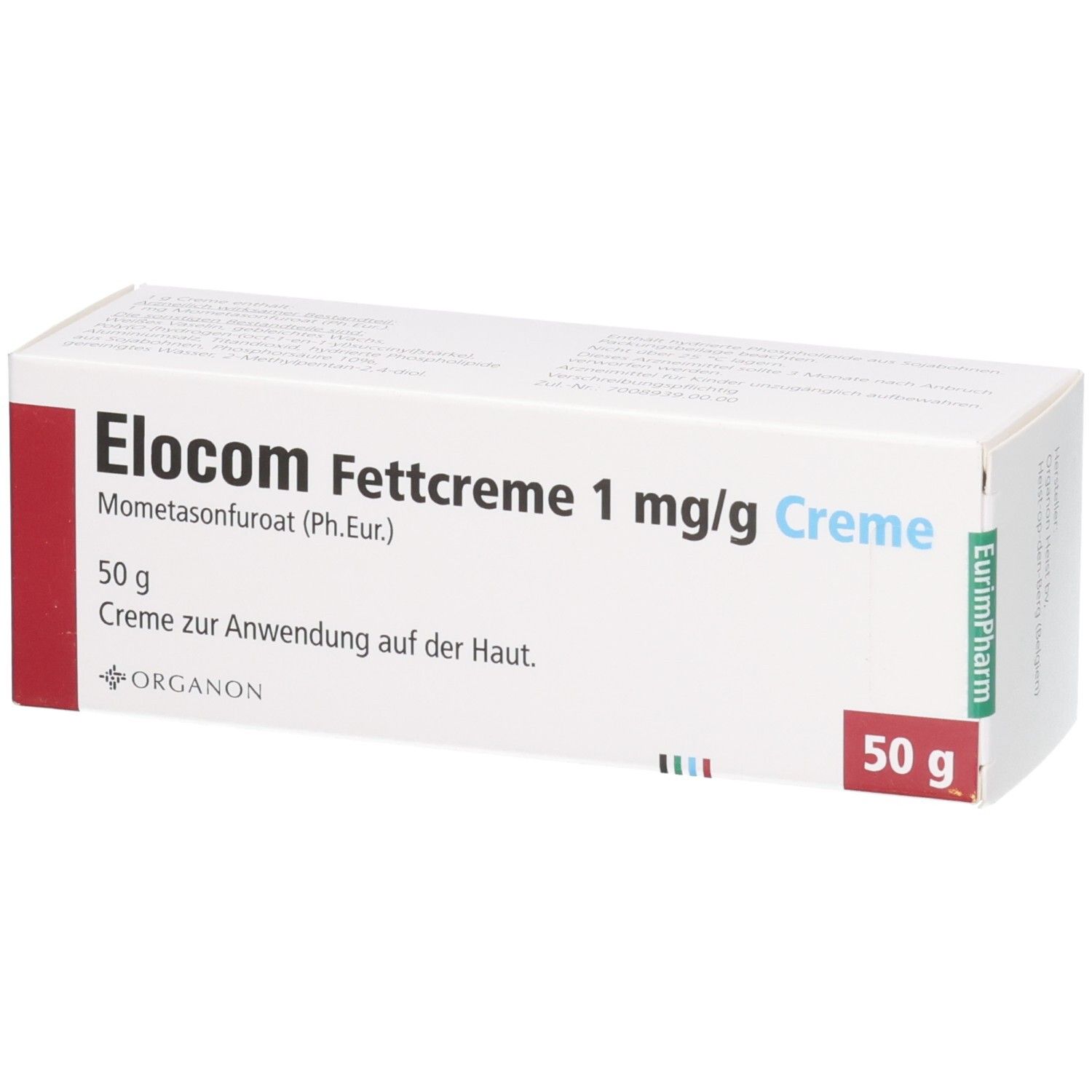 ELOCOM Fettcreme 1 mg/g Creme Packung mit 50 g Inhalt.