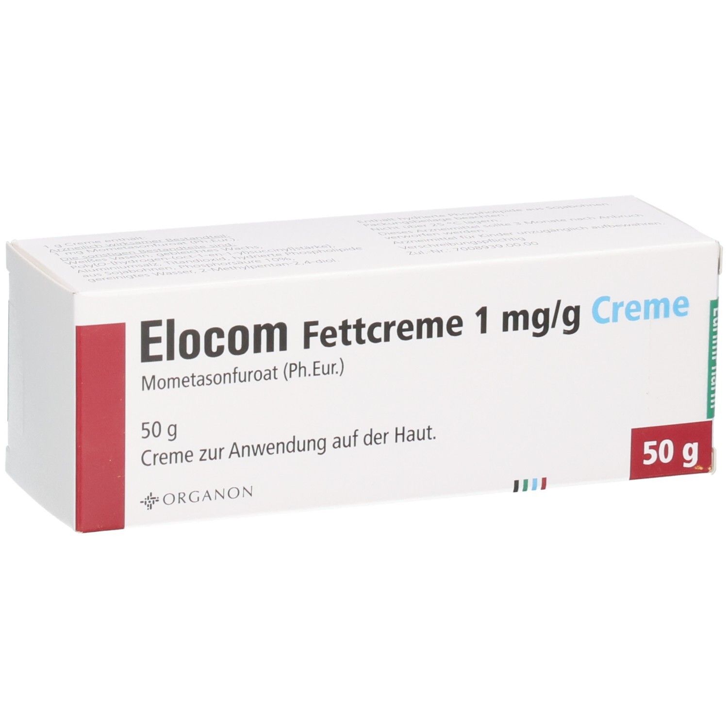 ELOCOM Fettcreme 1 mg/g Creme Packung mit 50 g Inhalt, Vorderseite.