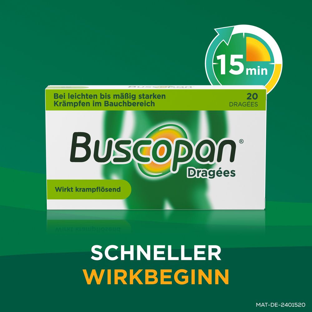 Buscopan® Dragées mit Butylscopolamin bei leichten bis mäßig starken Bauchschmerzen und Bauchkrämpfen - Jetzt 10% mit dem Code nattermann10 sparen*