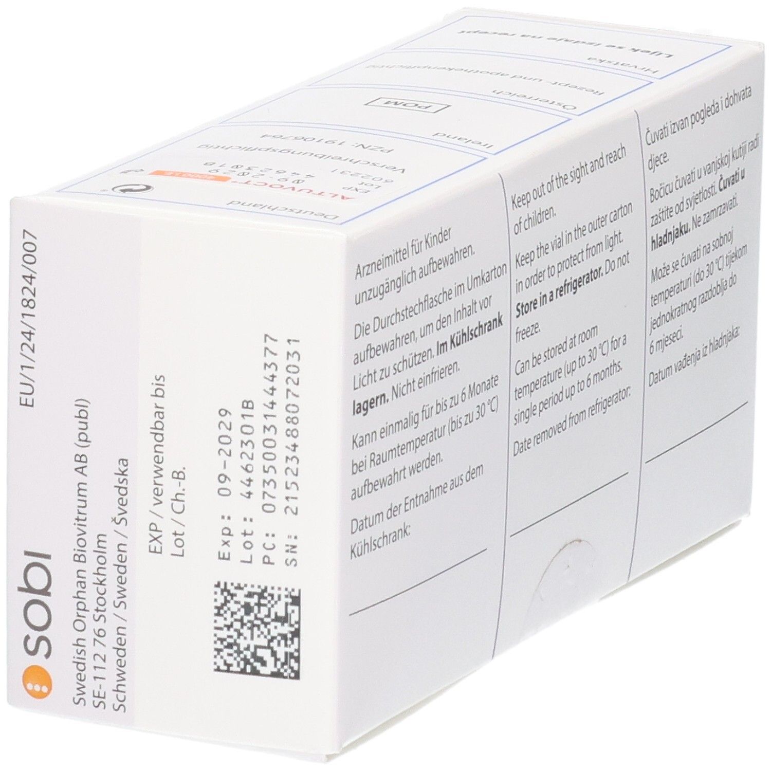 Verpackung von ALTUVOCT 4000 I.E./IU mit Lagerungshinweisen und Chargennummer.