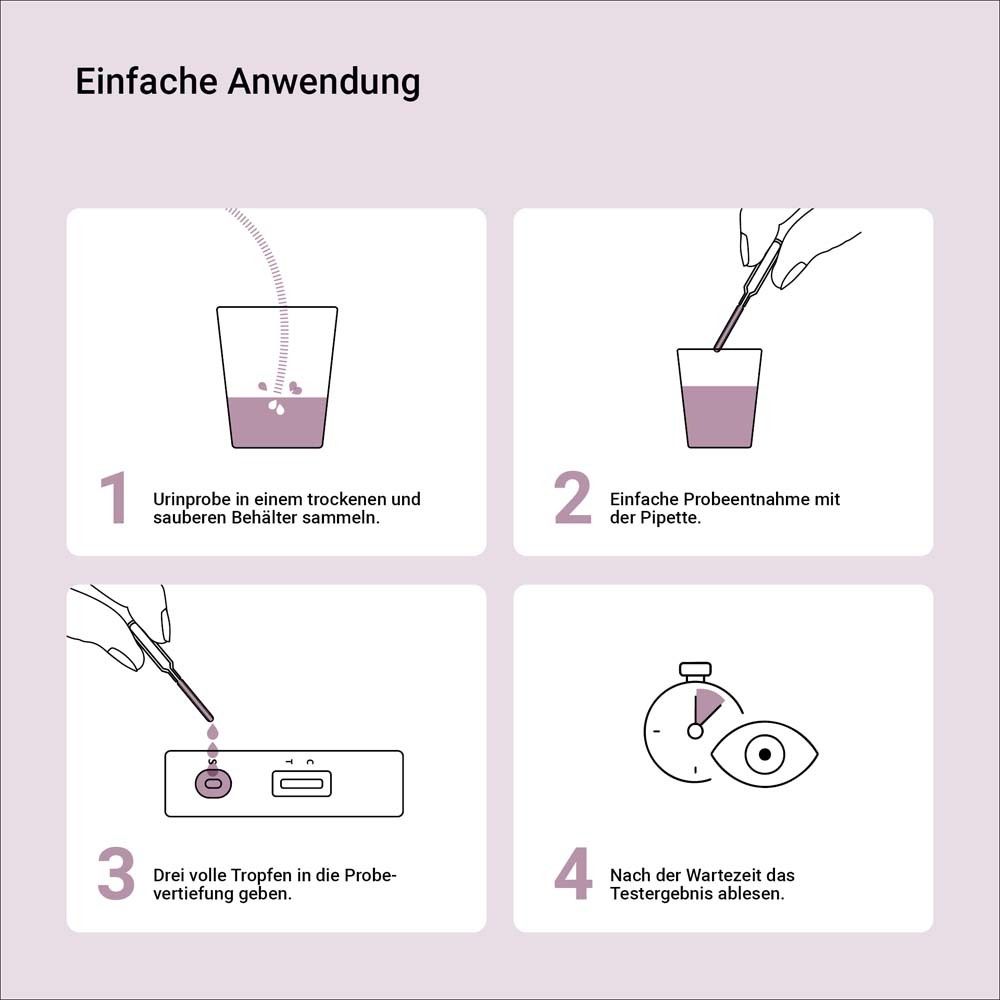 Anleitung zur Anwendung des Ovulationstests. 4 Schritte.