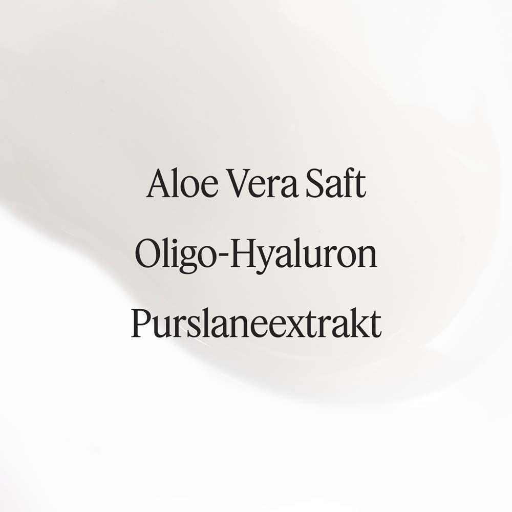 Text mit Inhaltsstoffen: Aloe Vera Saft, Oligo-Hyaluron, Purslaneextrakt.