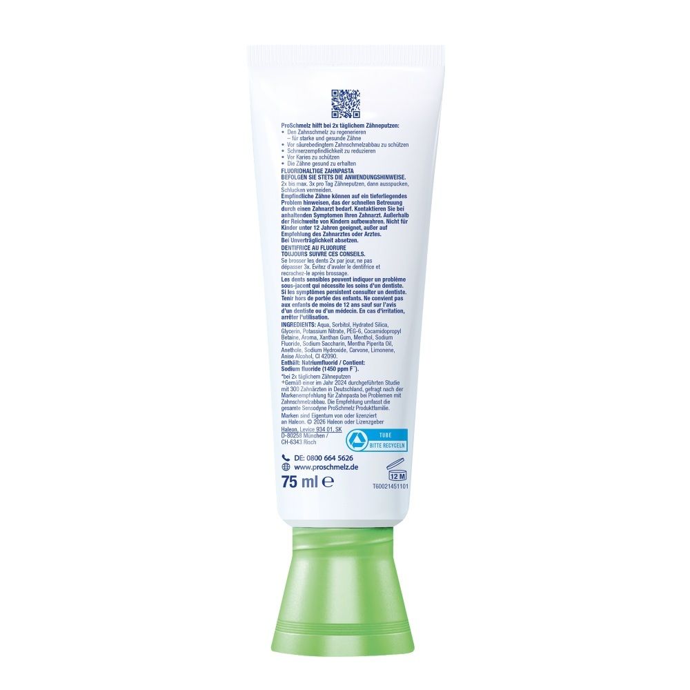 Weiße Tube mit grünem Verschluss, 75 ml. Enthält Inhaltsstoffe und Anwendungshinweise.