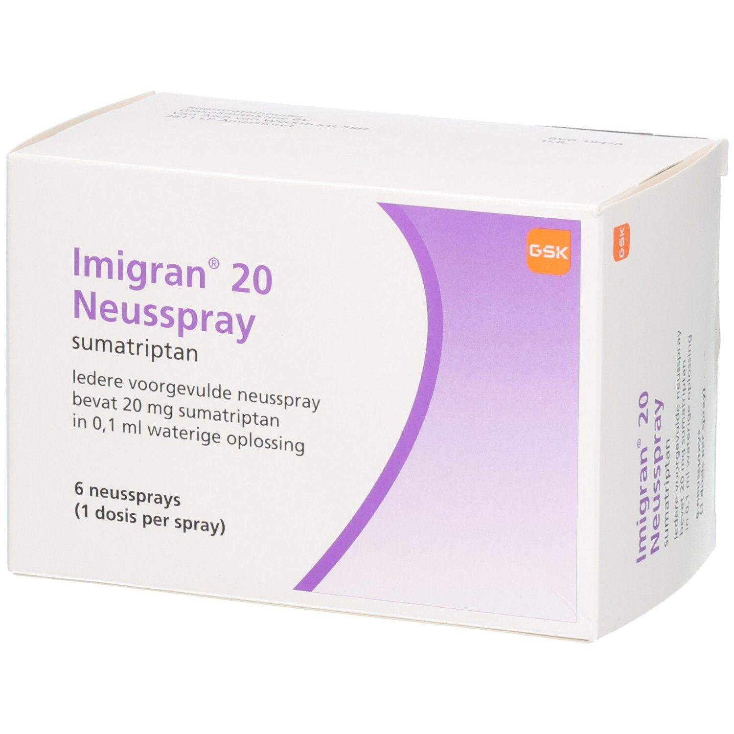 Verpackung von Imigran Nasal 20 mg Neusspray mit 6 Sprays, Sumatriptan.