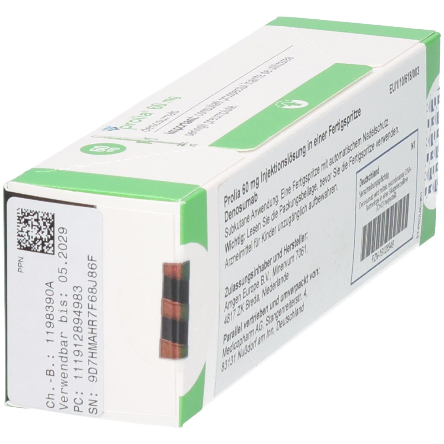 PROLIA 60 mg Injektionslösung in Fertigspritze. Denosumab. Verfallsdatum 05.2029.